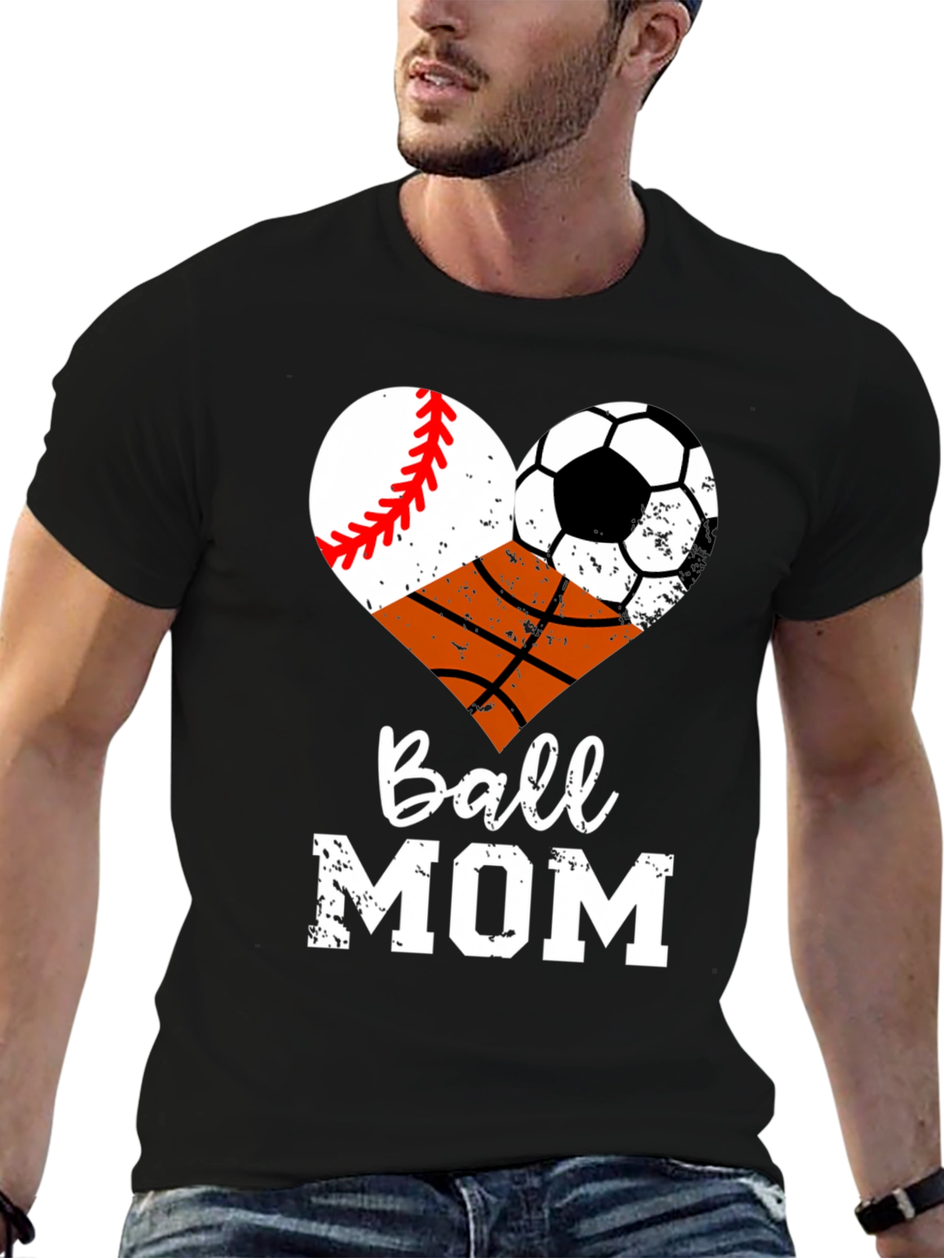 Ball Mom Graphic T-Shirt - Baseball Soccer Basketball Heart