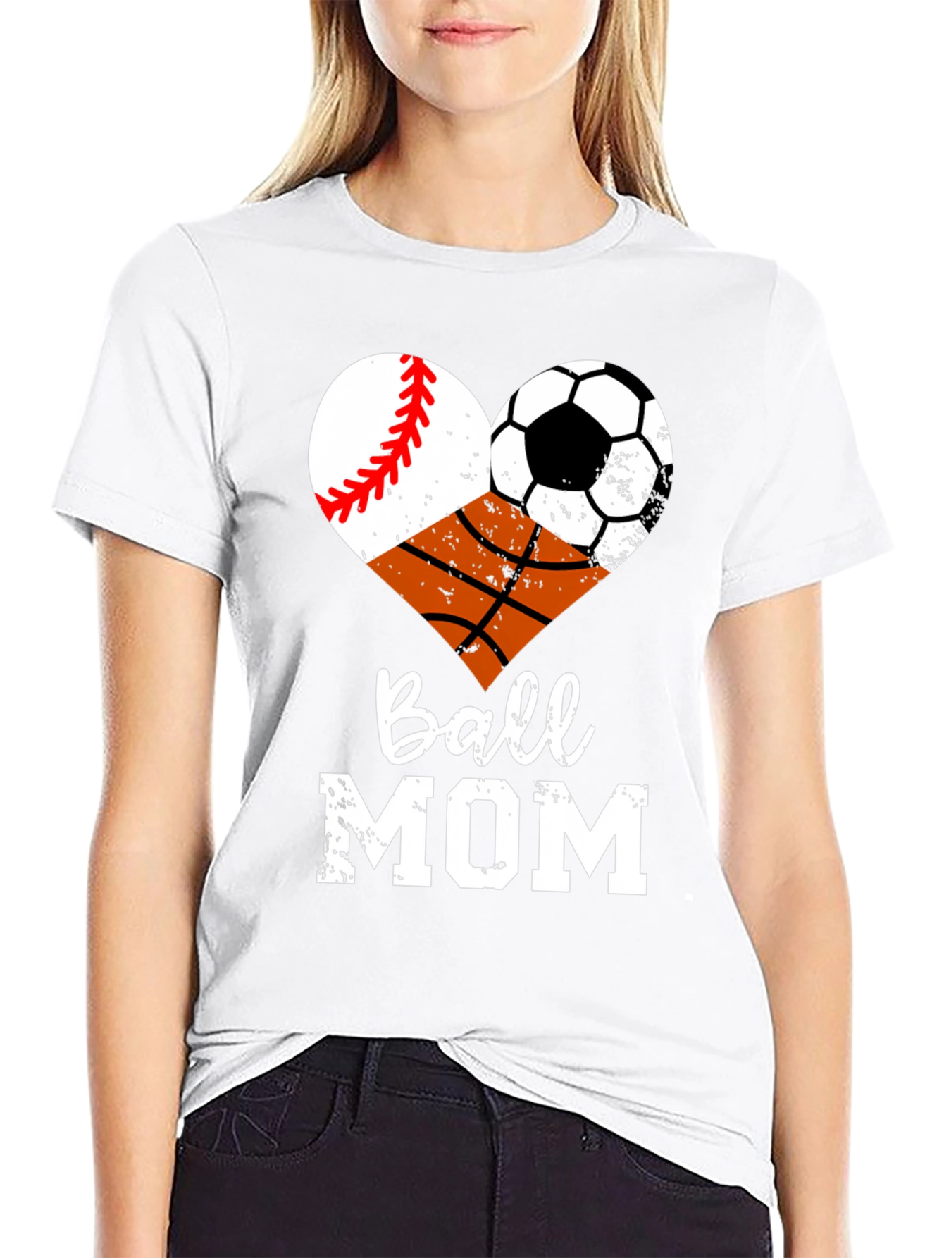Ball Mom Graphic T-Shirt - Baseball Soccer Basketball Heart