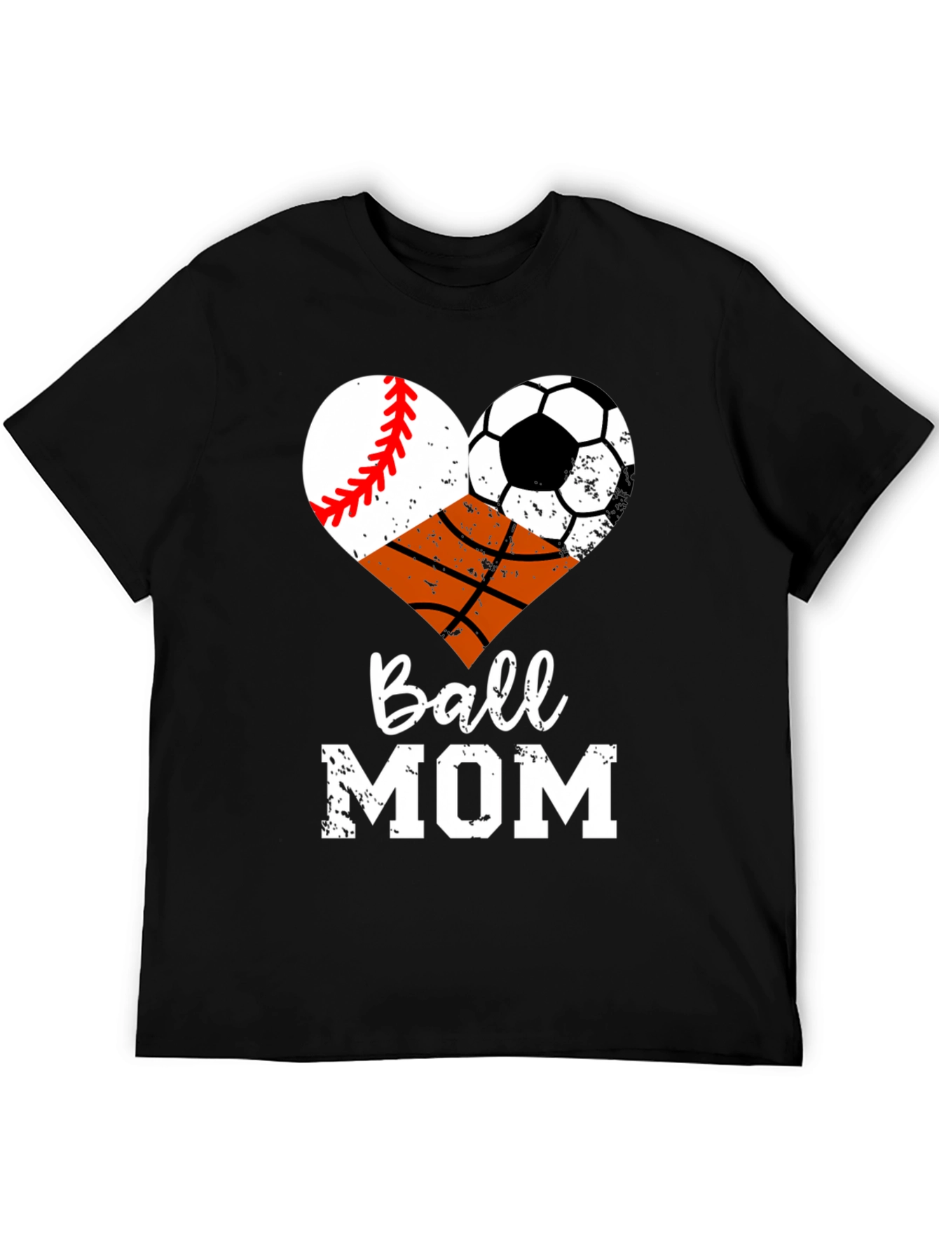 Ball Mom Graphic T-Shirt - Baseball Soccer Basketball Heart
