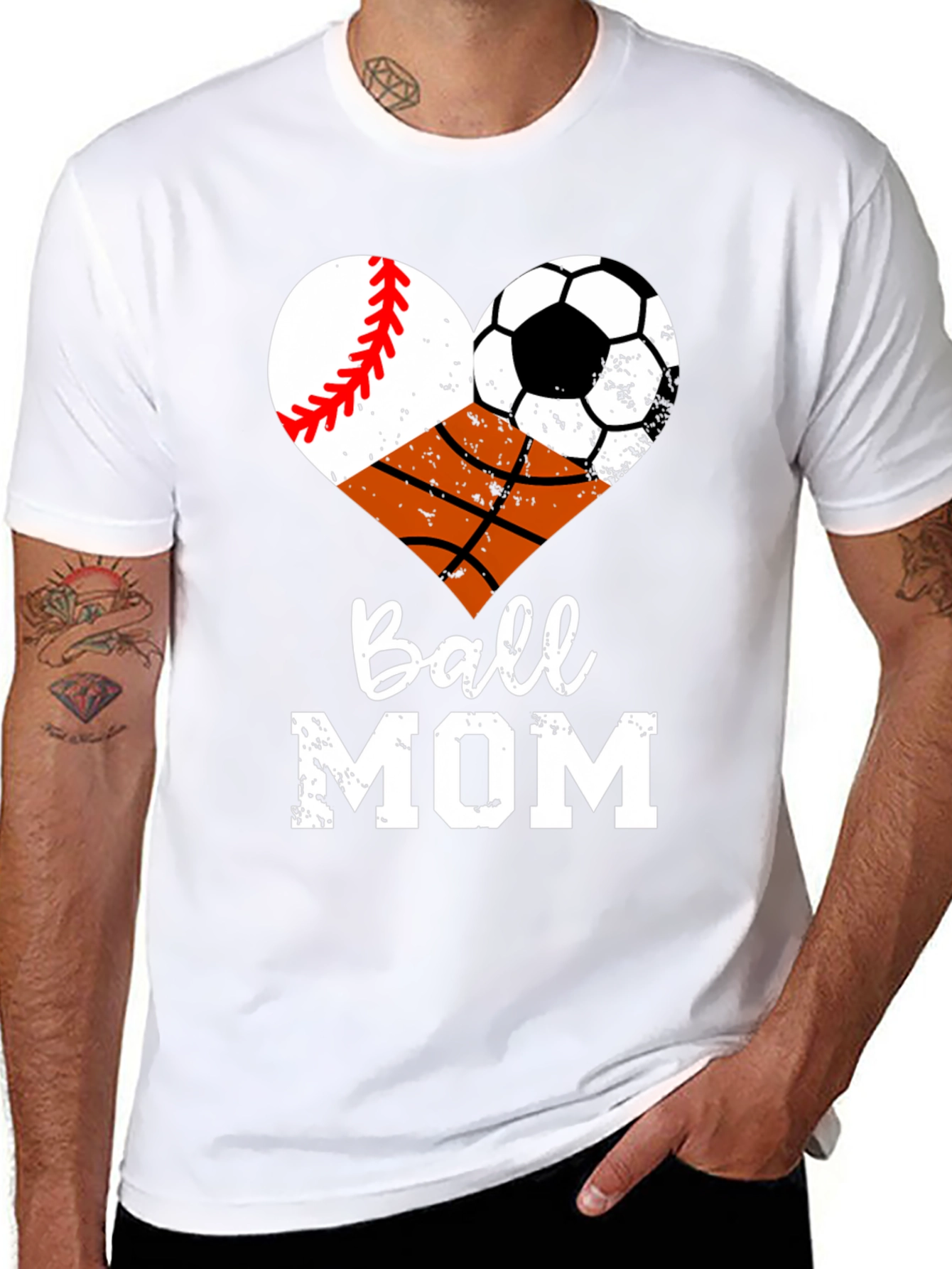 Ball Mom Graphic T-Shirt - Baseball Soccer Basketball Heart