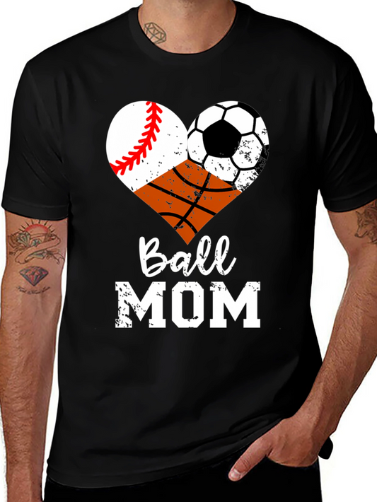 Ball Mom Graphic T-Shirt - Baseball Soccer Basketball Heart