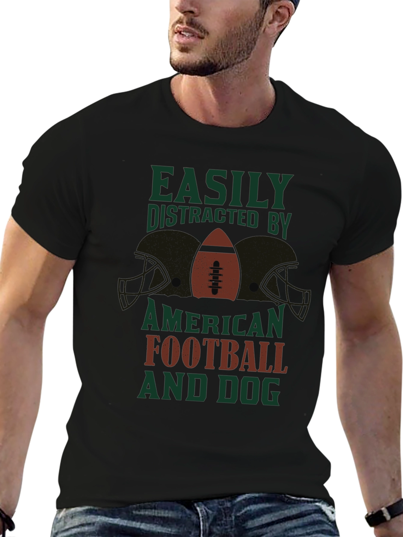 Easily Distracted By Football and Dog T-Shirt