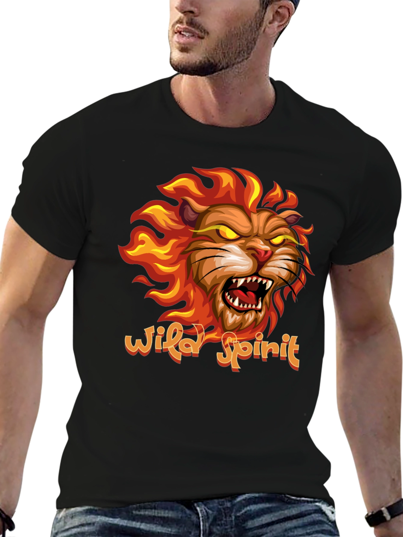 Wild Spirit Lion Graphic Tee - Black