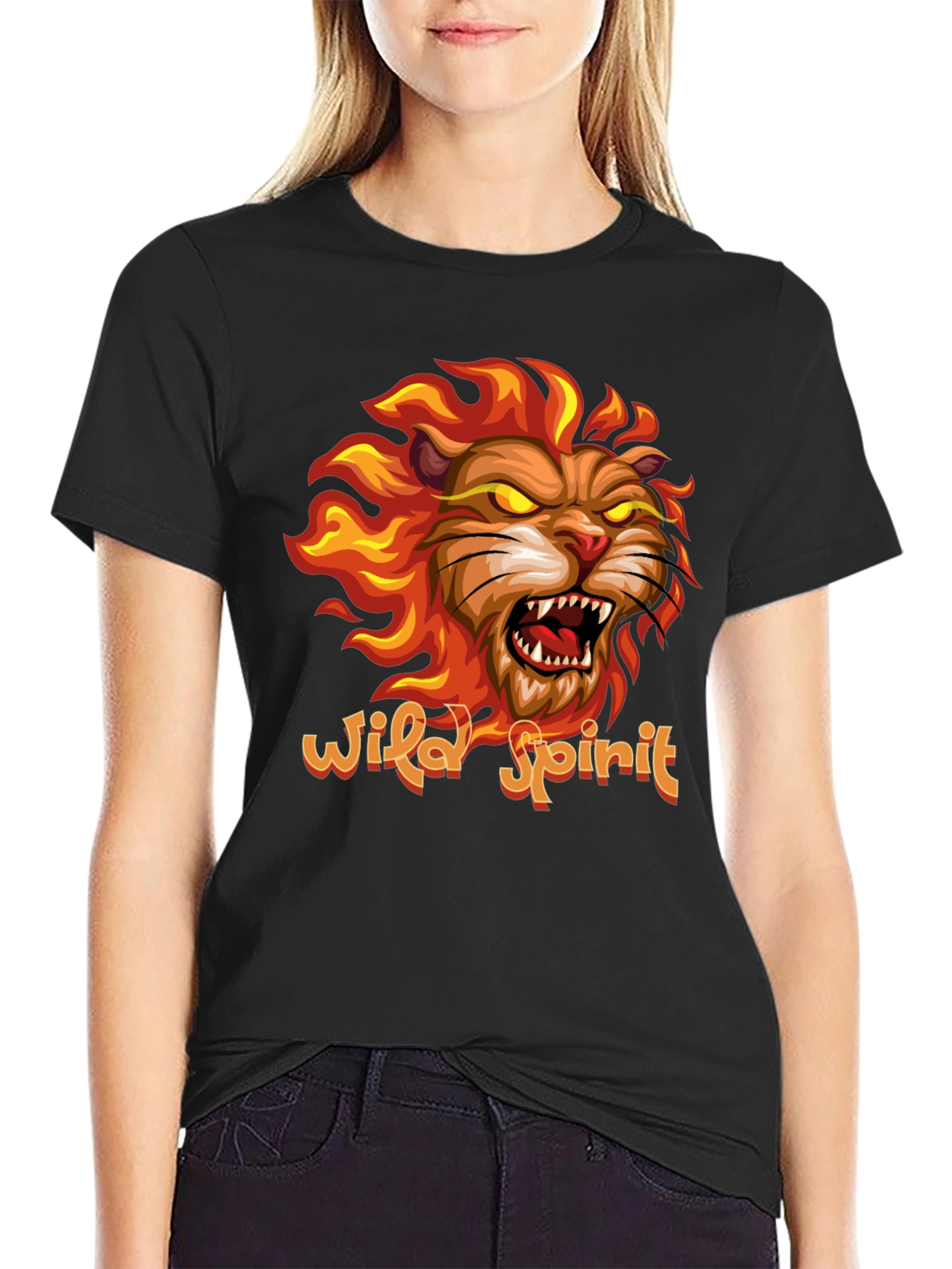 Wild Spirit Lion Graphic Tee - Black