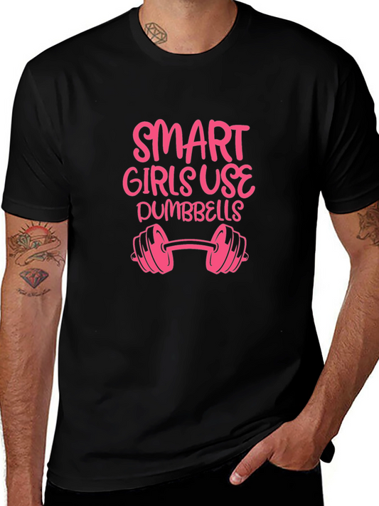 Smart Girls Use Dumbbells Graphic T-Shirt - Black