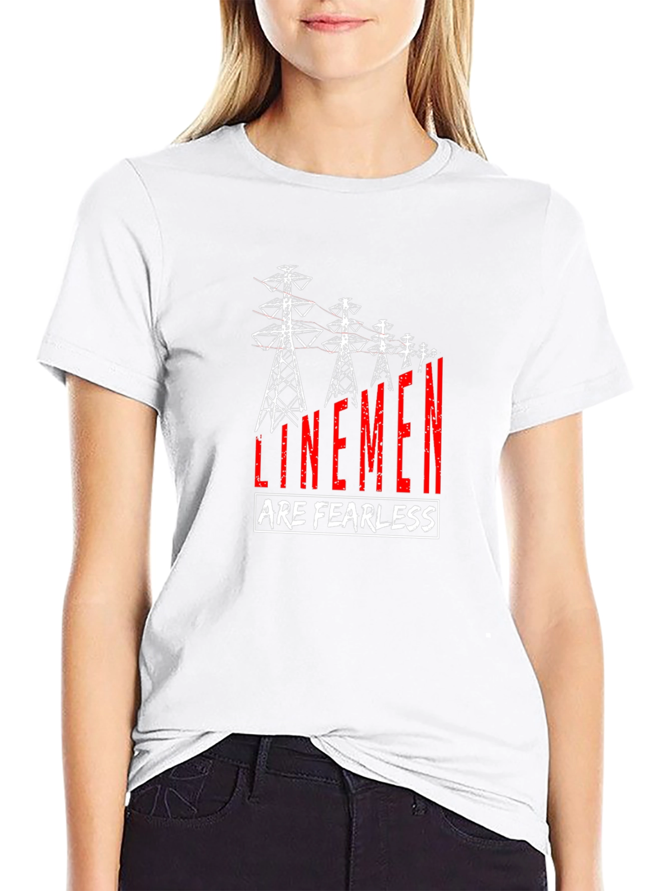 Linemen Are Fearless T-Shirt - Black Crew Neck Tee