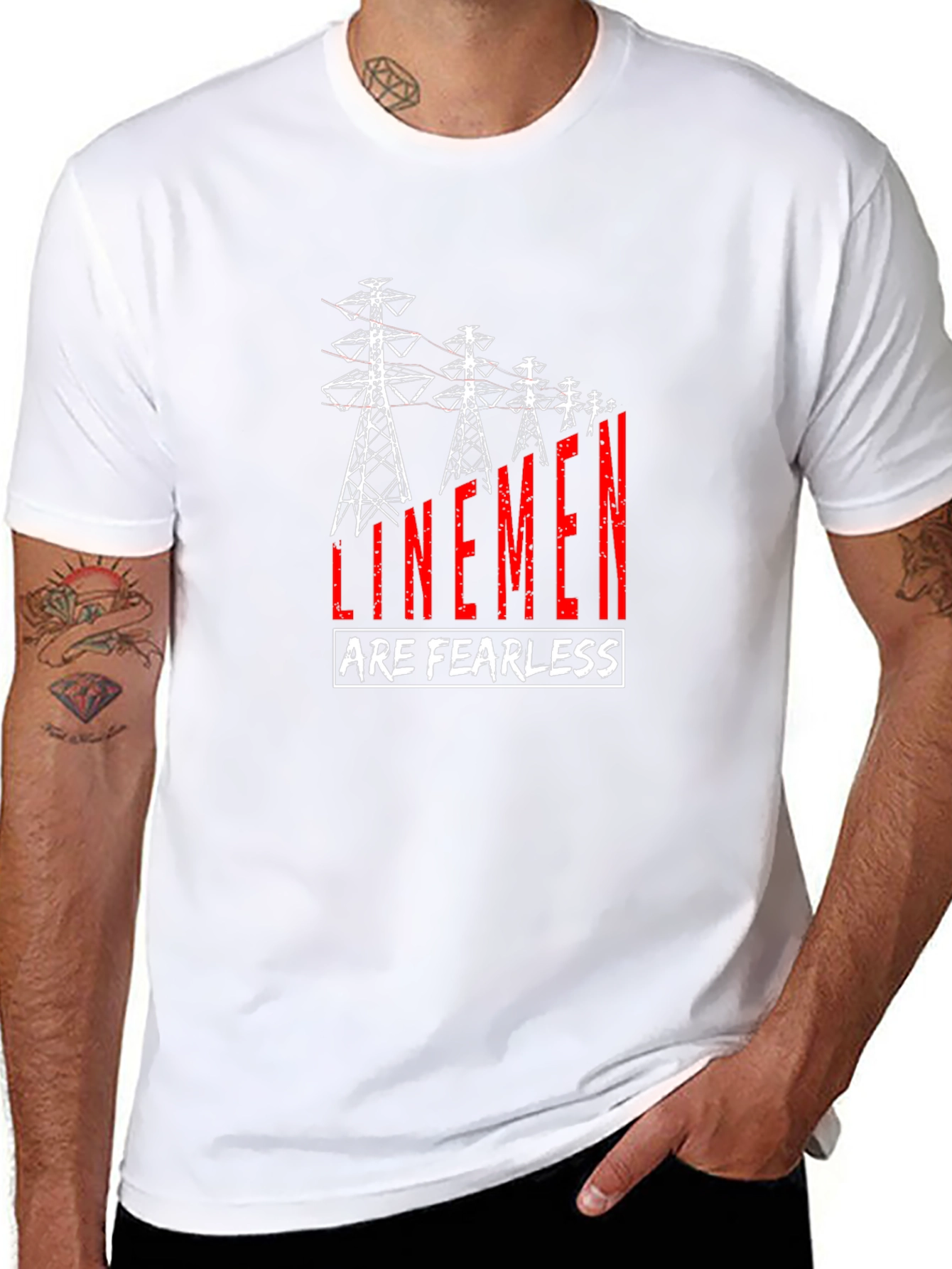 Linemen Are Fearless T-Shirt - Black Crew Neck Tee