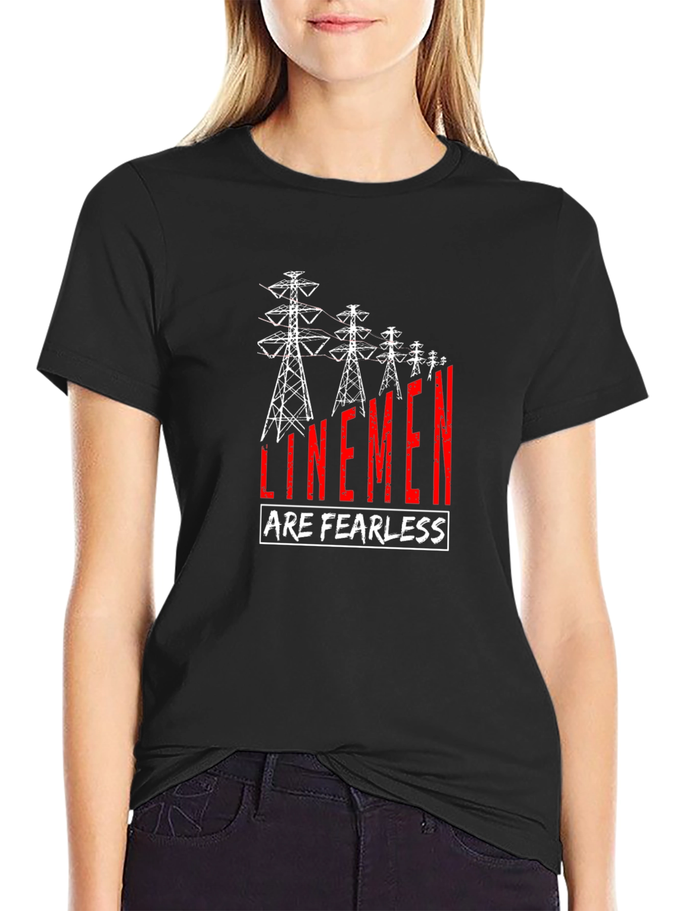 Linemen Are Fearless T-Shirt - Black Crew Neck Tee