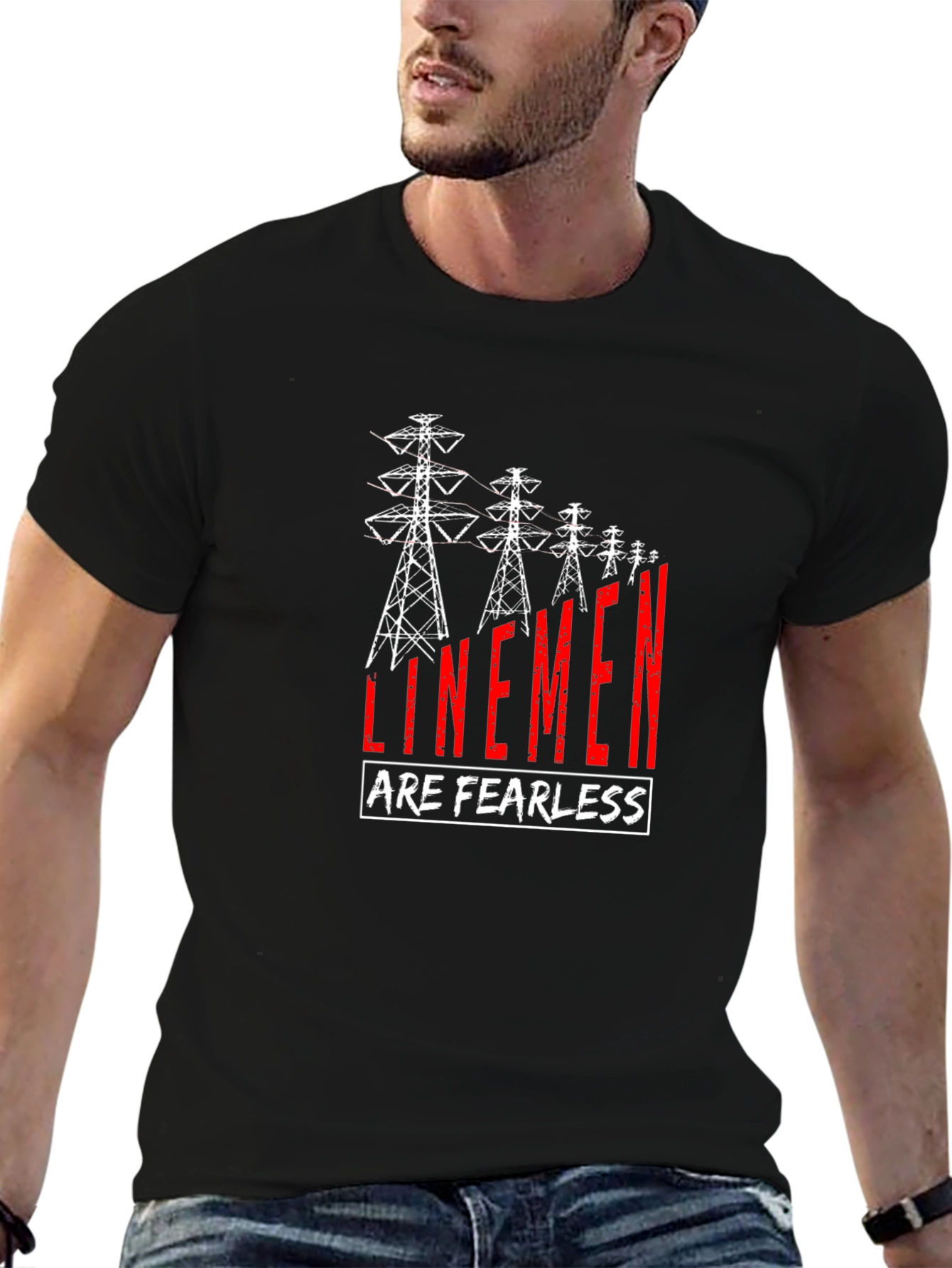 Linemen Are Fearless T-Shirt - Black Crew Neck Tee