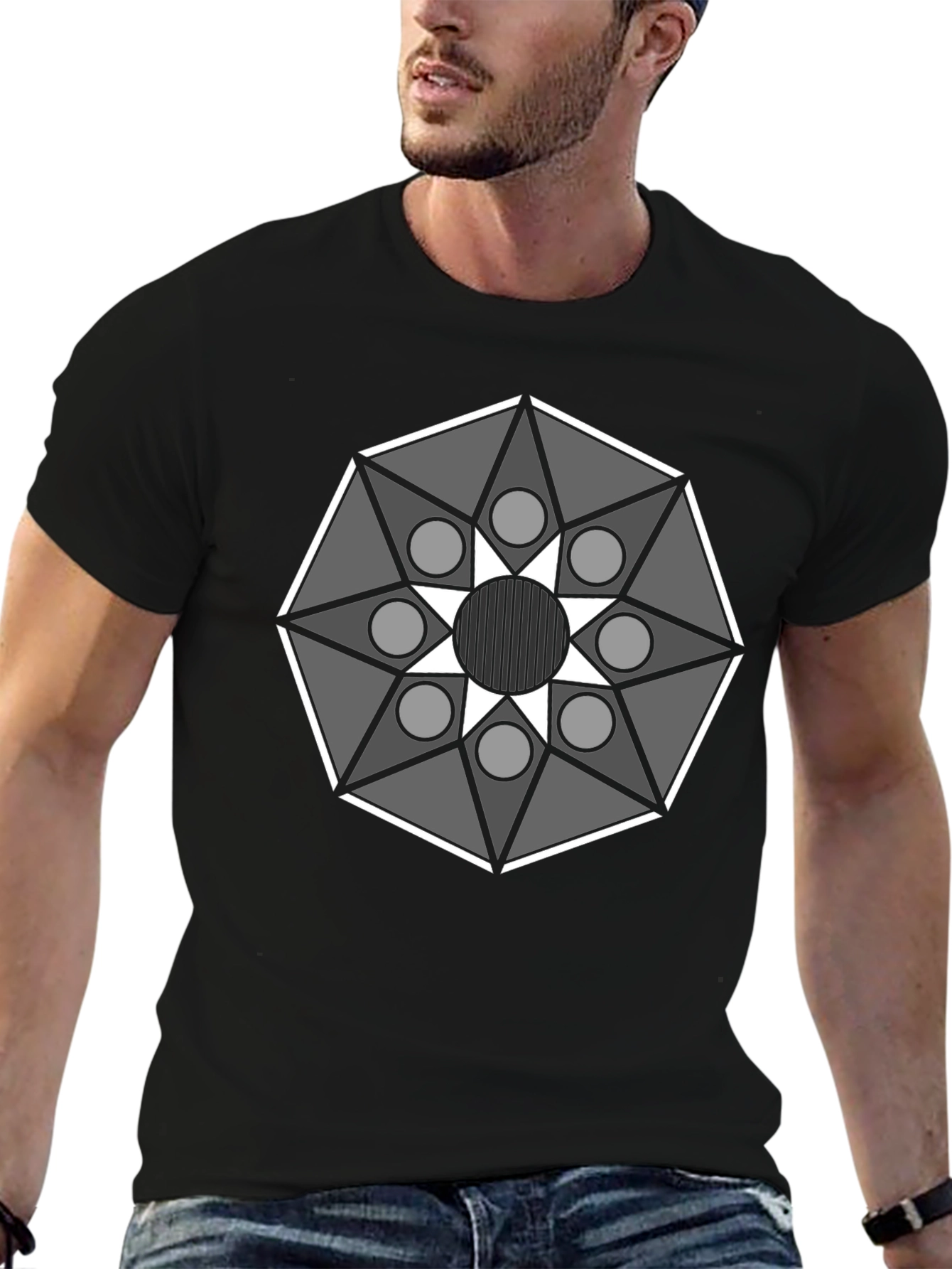Geometric Mandala Graphic Tee - Modern Black T-Shirt