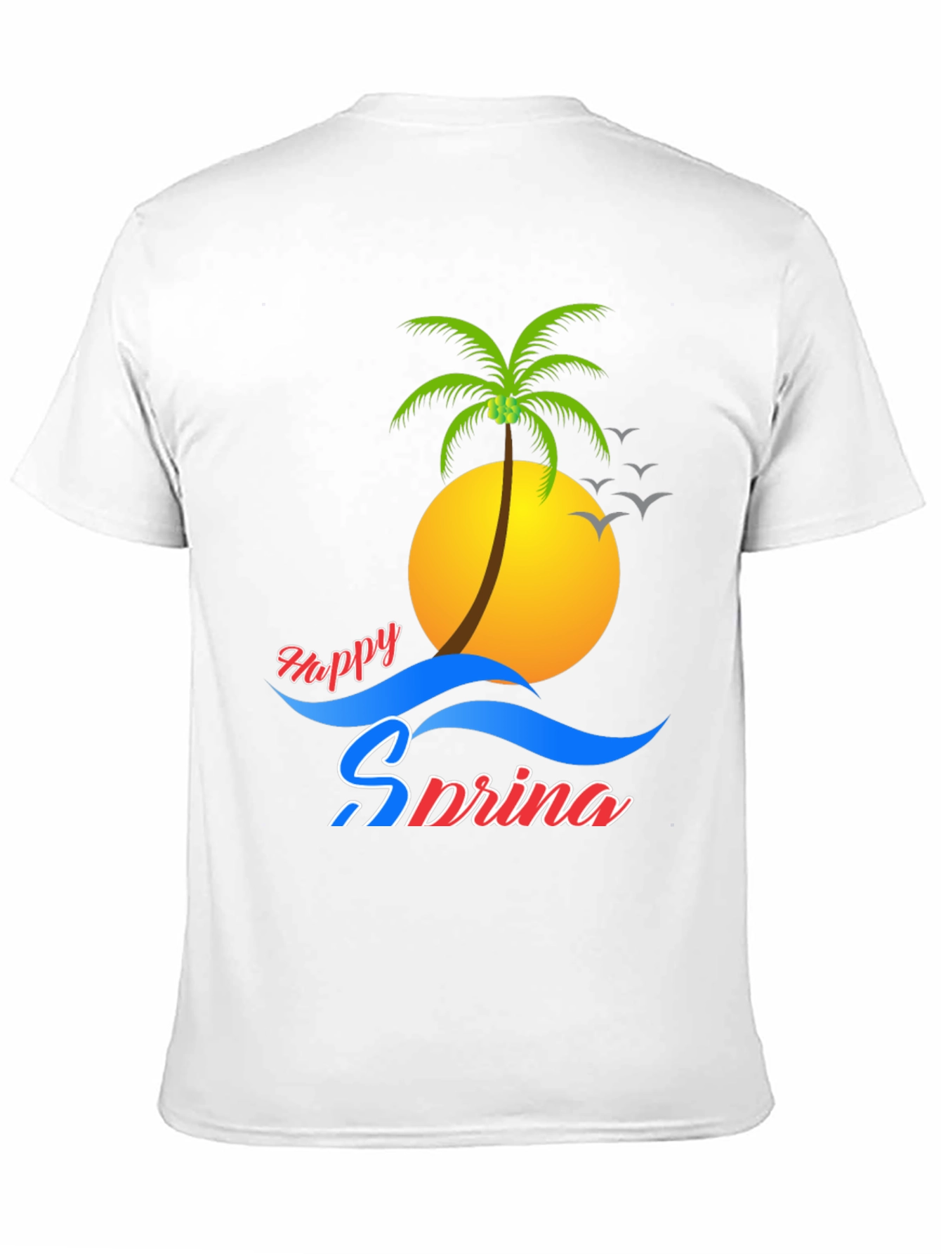 Happy Spring Black Tee - Palm Tree Design