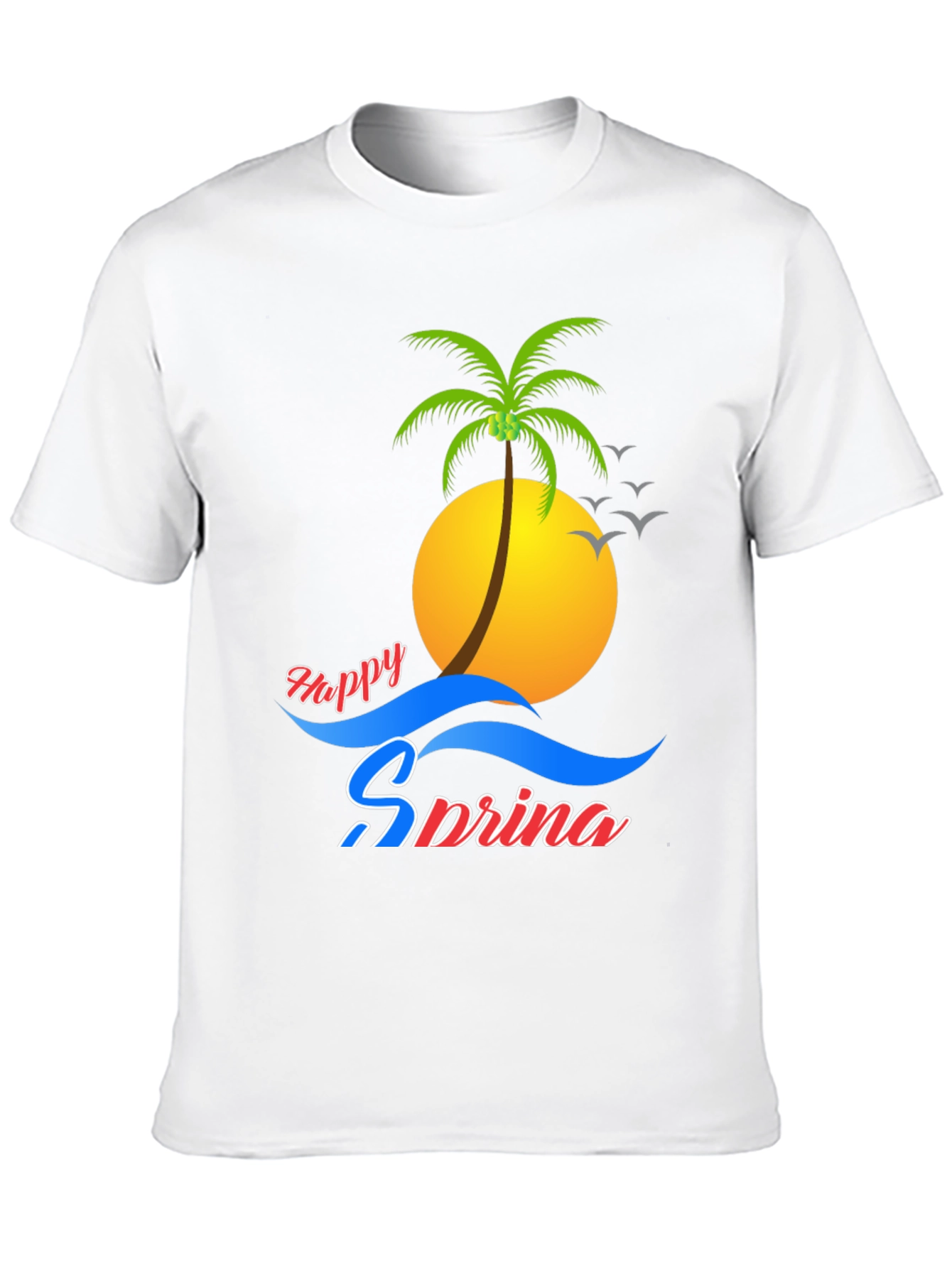 Happy Spring Black Tee - Palm Tree Design