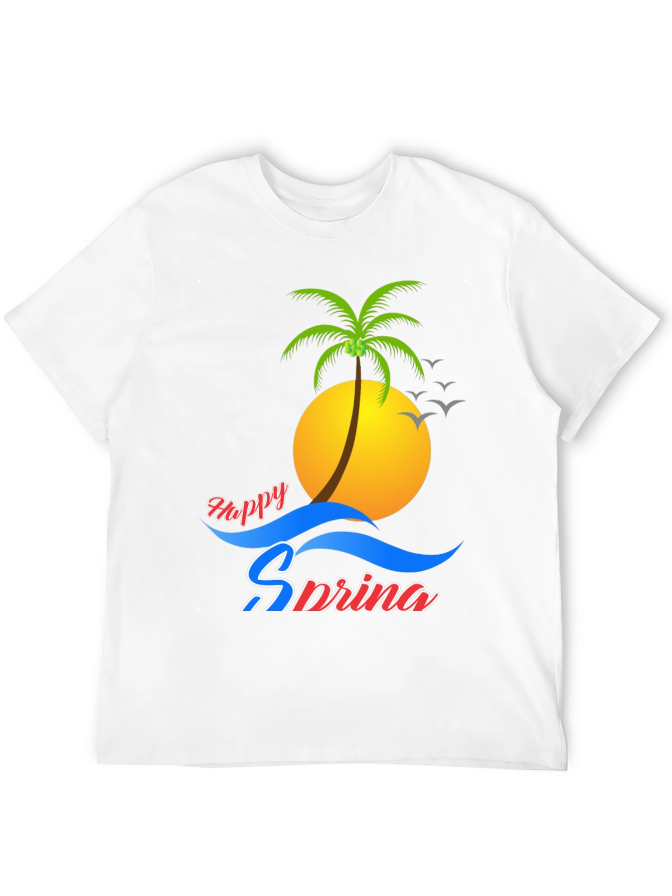 Happy Spring Black Tee - Palm Tree Design