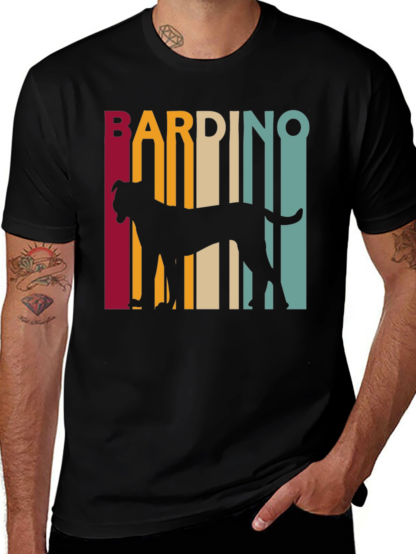 Bardino Dog Silhouette Retro Style Black T-Shirt