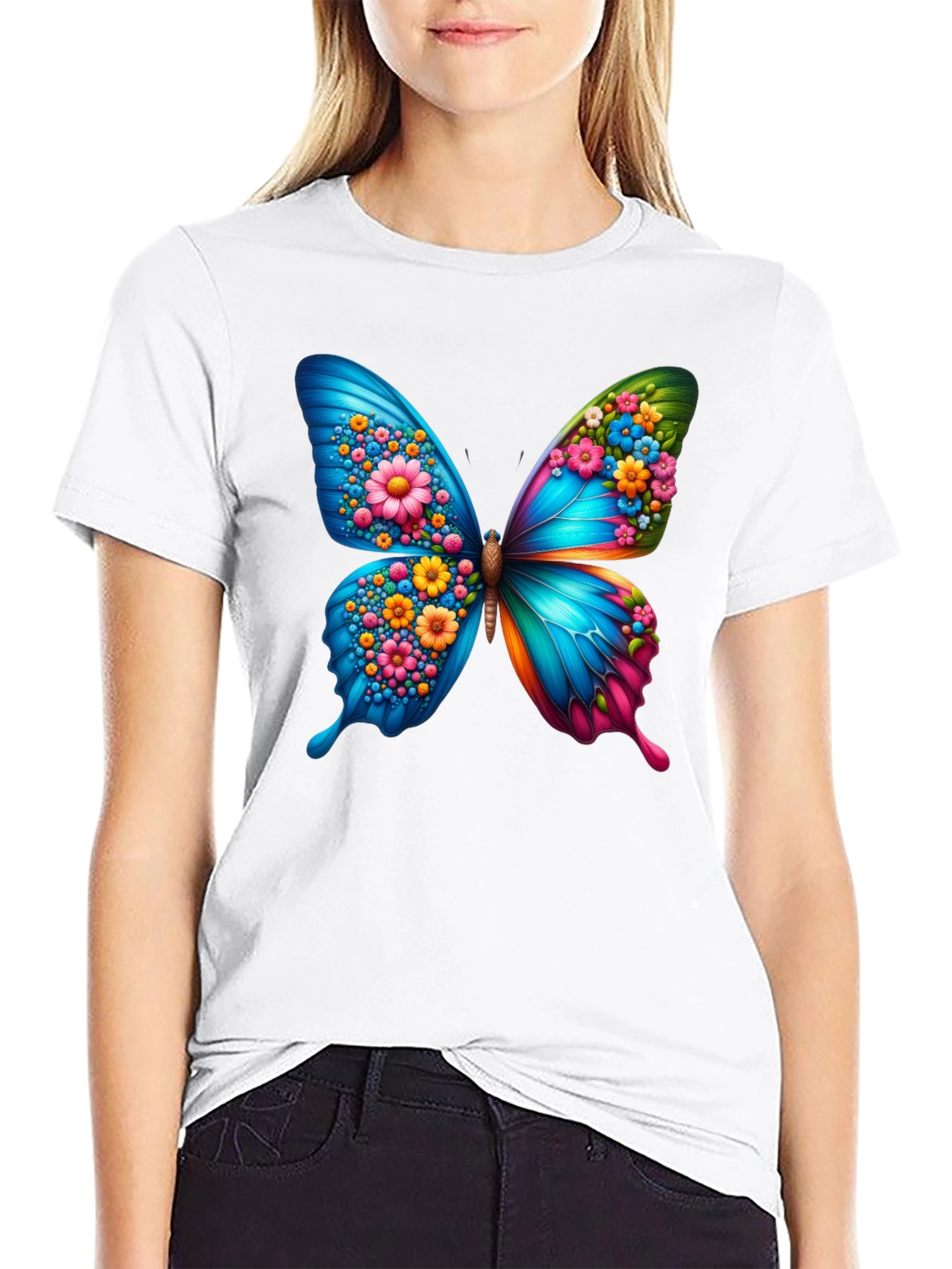 Butterfly Flower Graphic T-Shirt