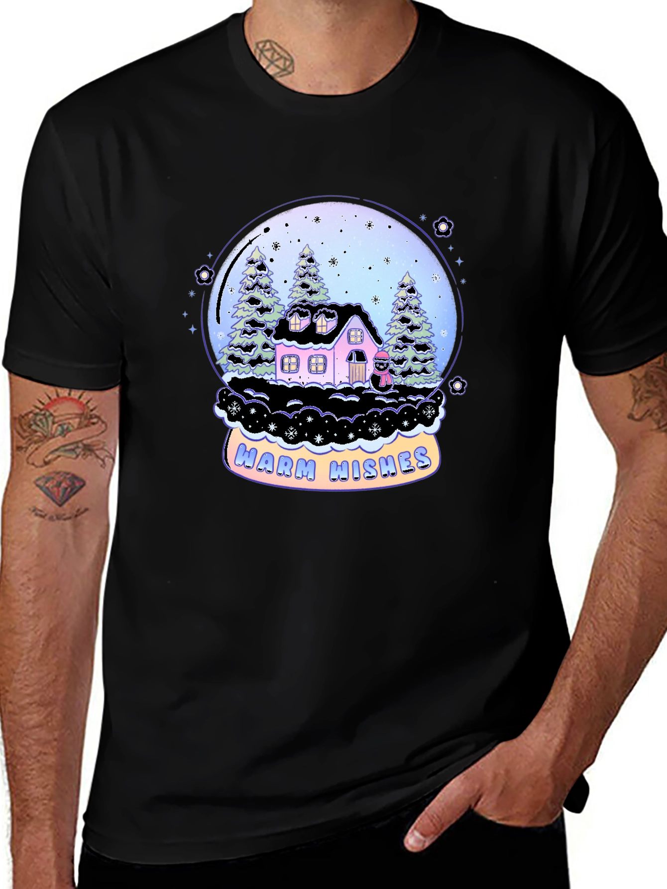 Warm Wishes Snow Globe Graphic Tee - Black