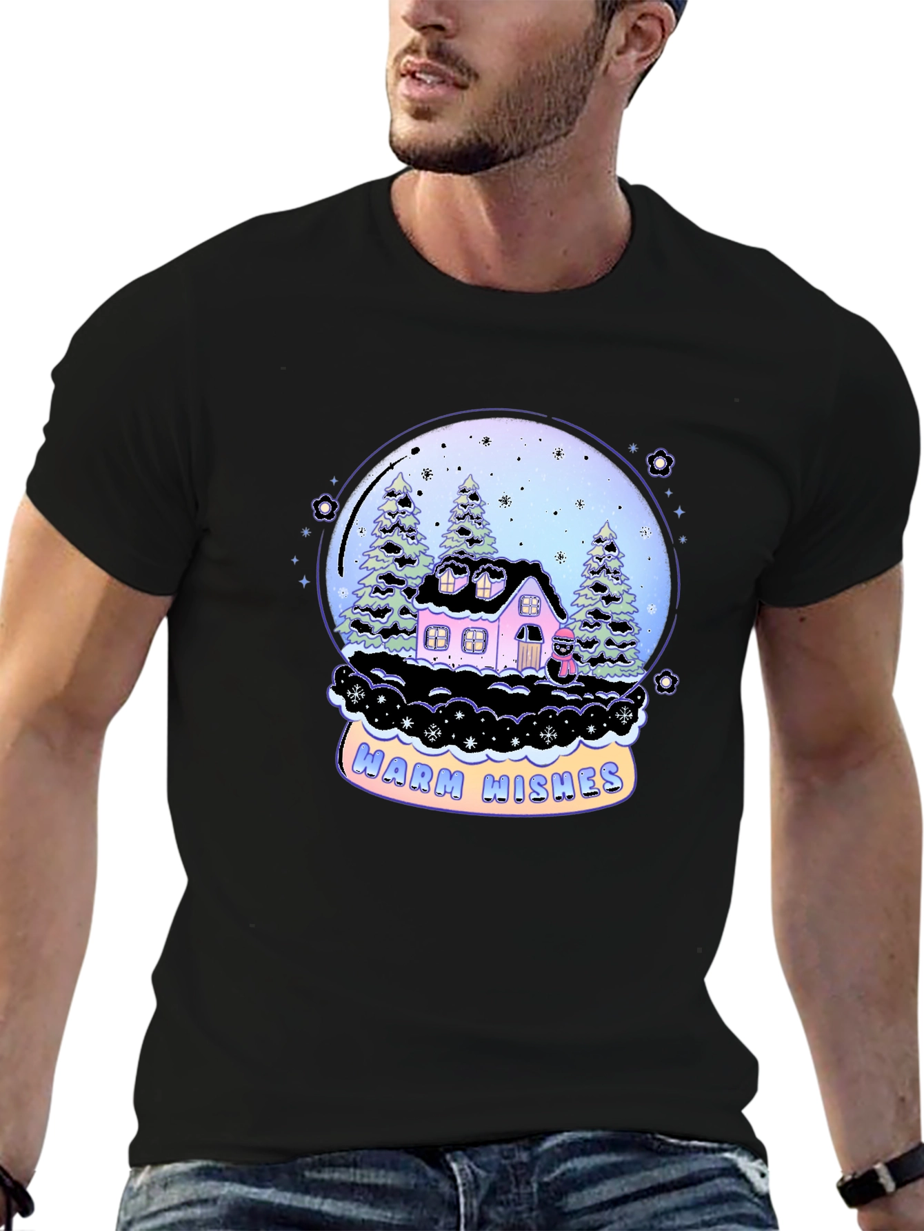Warm Wishes Snow Globe Graphic Tee - Black