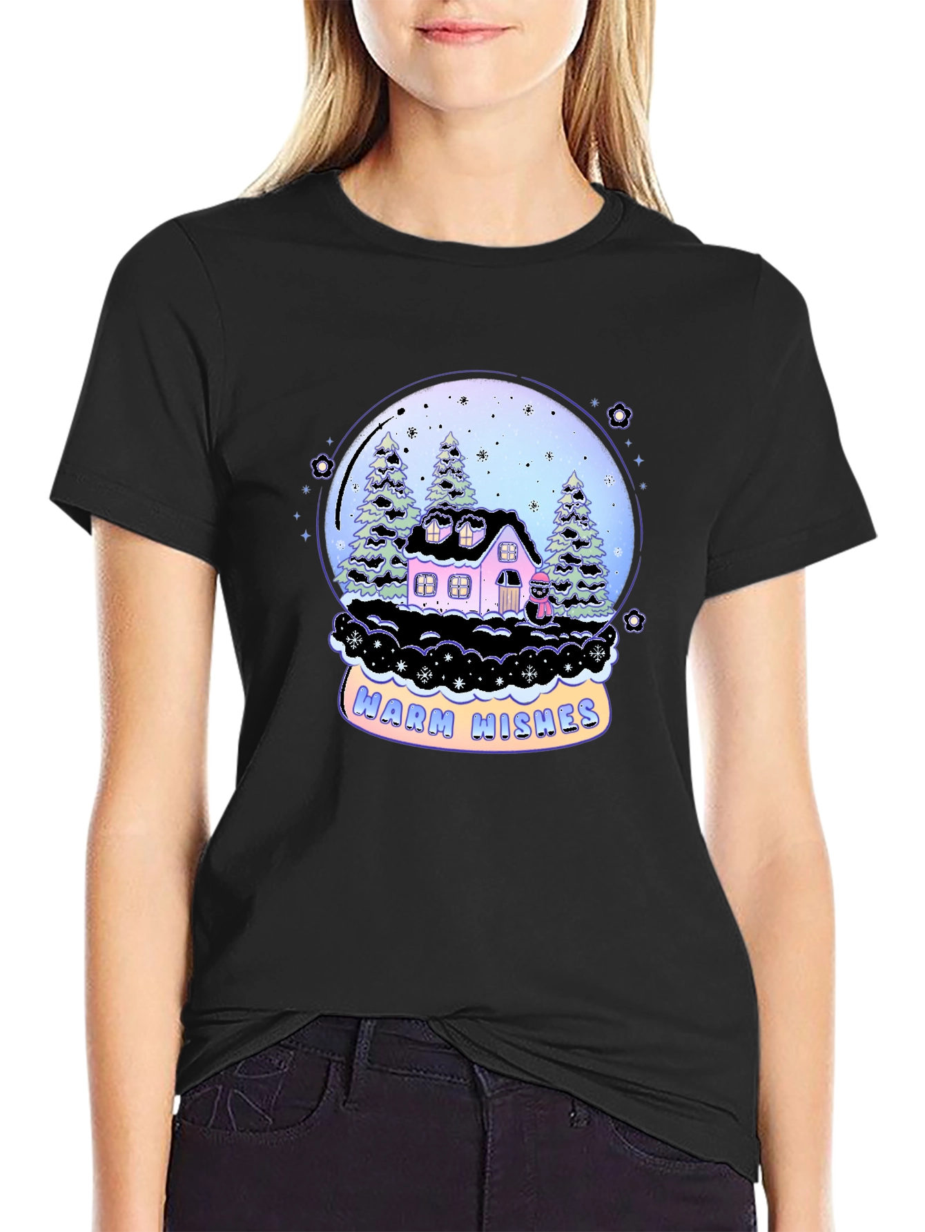 Warm Wishes Snow Globe Graphic Tee - Black