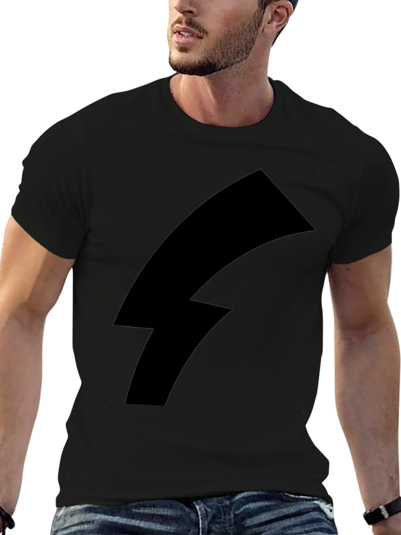 Bold Black Tee with Lightning Bolt Graphic