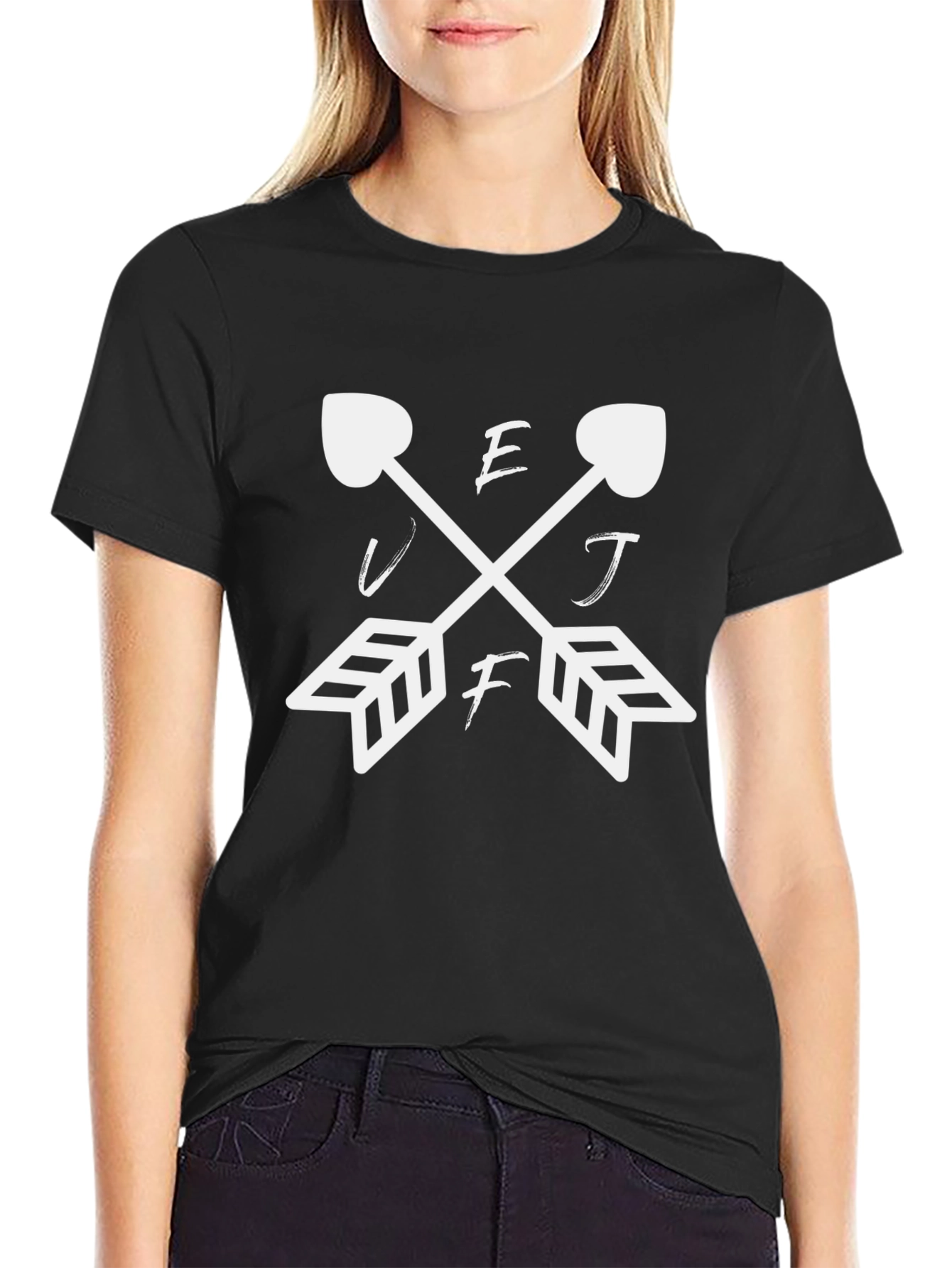 Novelty Arrow Graphic Tee - Black Cotton Blend Shirt