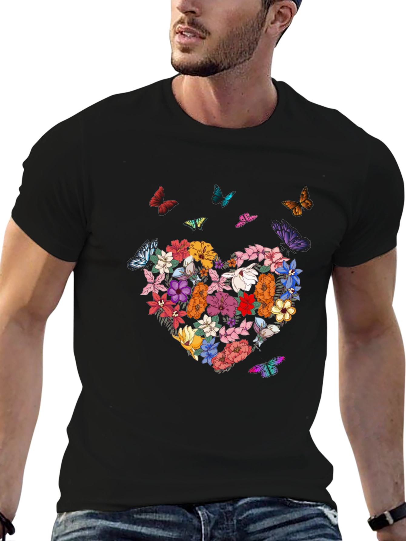 Floral Heart & Butterfly Graphic Tee