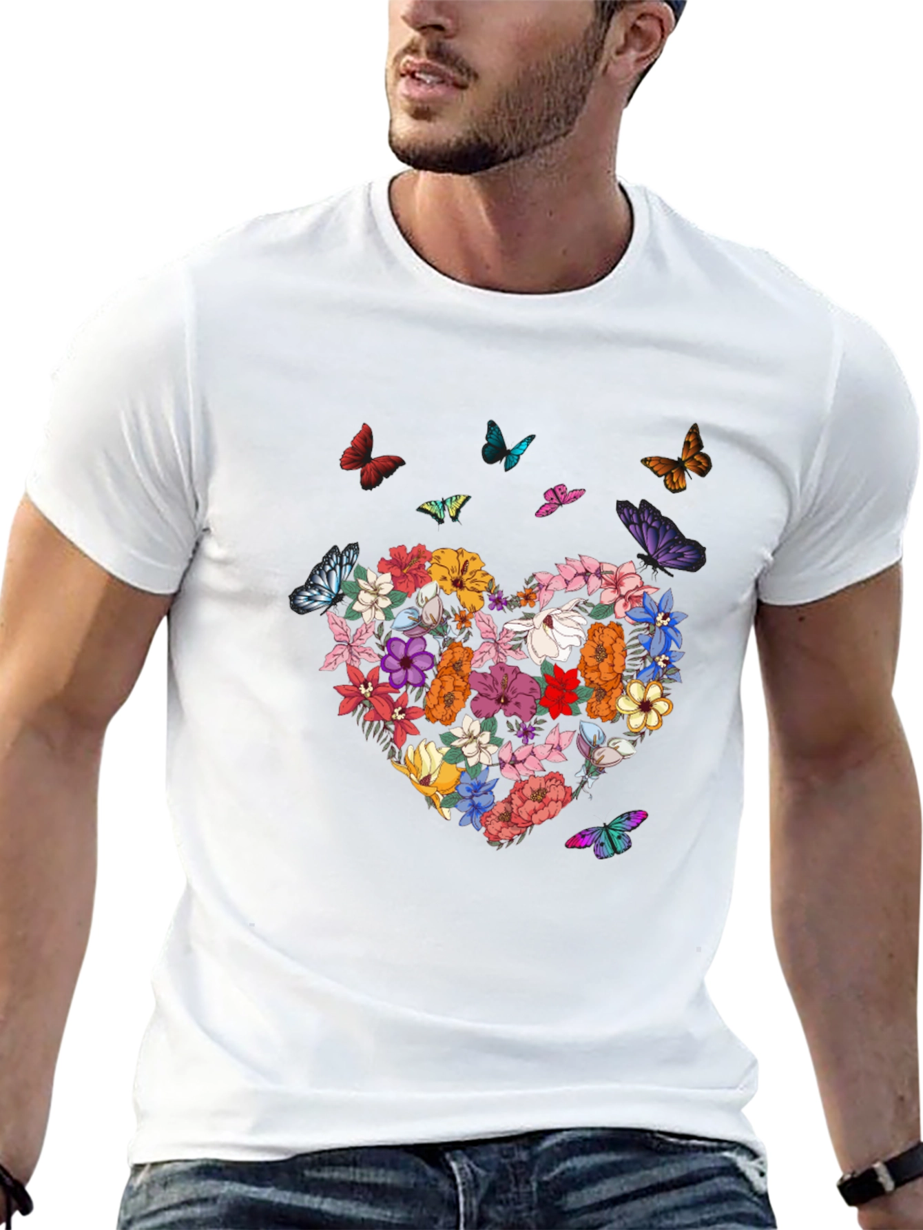 Floral Heart & Butterfly Graphic Tee