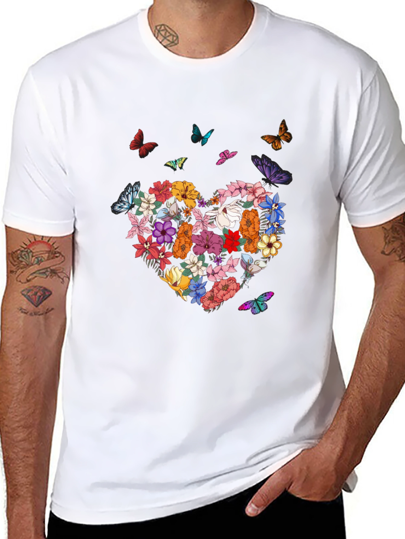 Floral Heart & Butterfly Graphic Tee