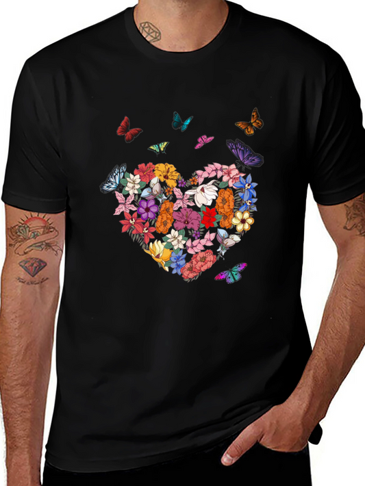 Floral Heart & Butterfly Graphic Tee