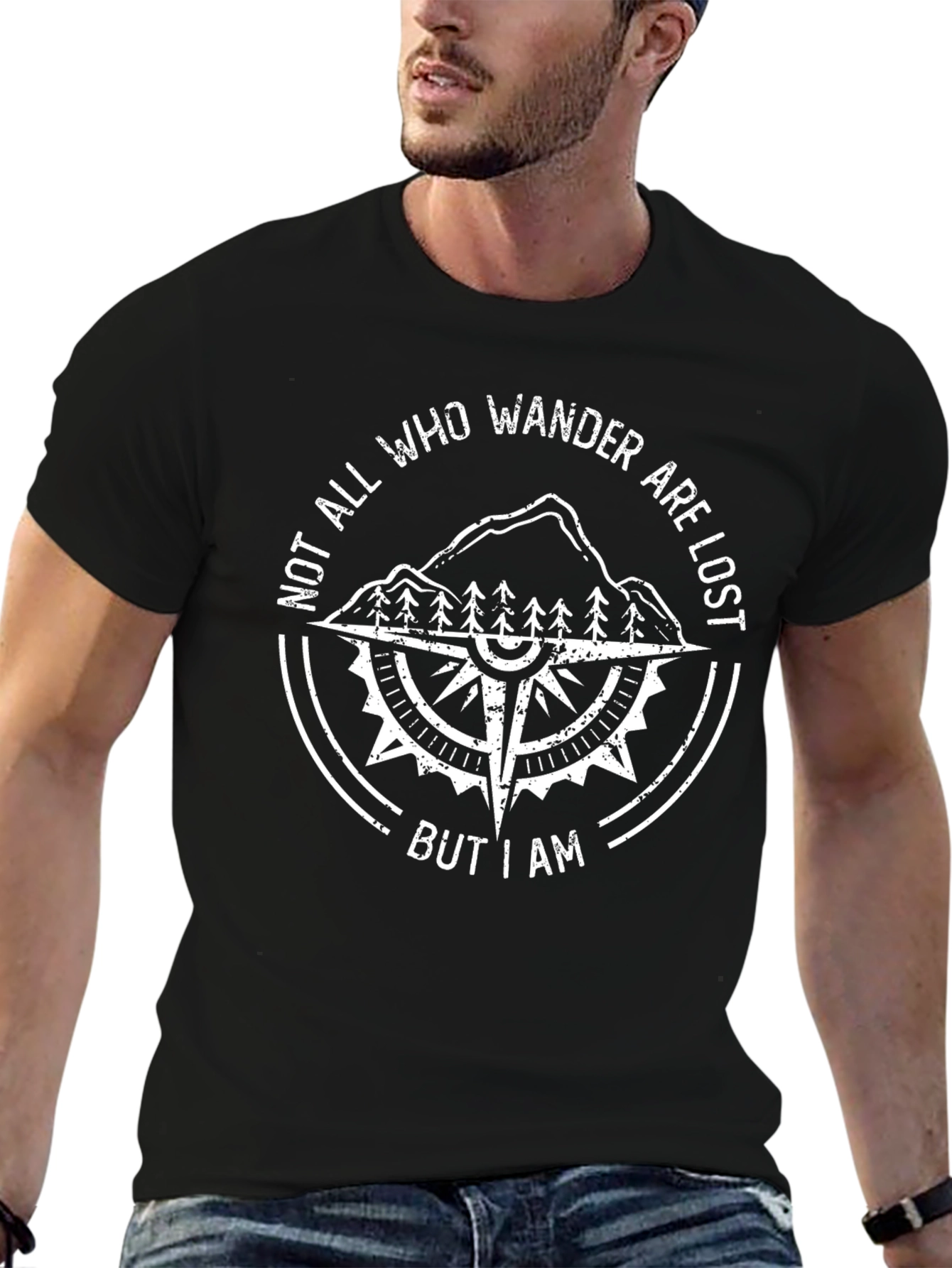 Wanderer Compass Graphic Tee - Black Cotton Blend