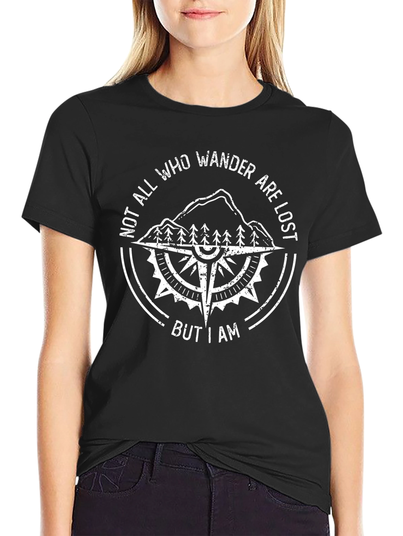 Wanderer Compass Graphic Tee - Black Cotton Blend