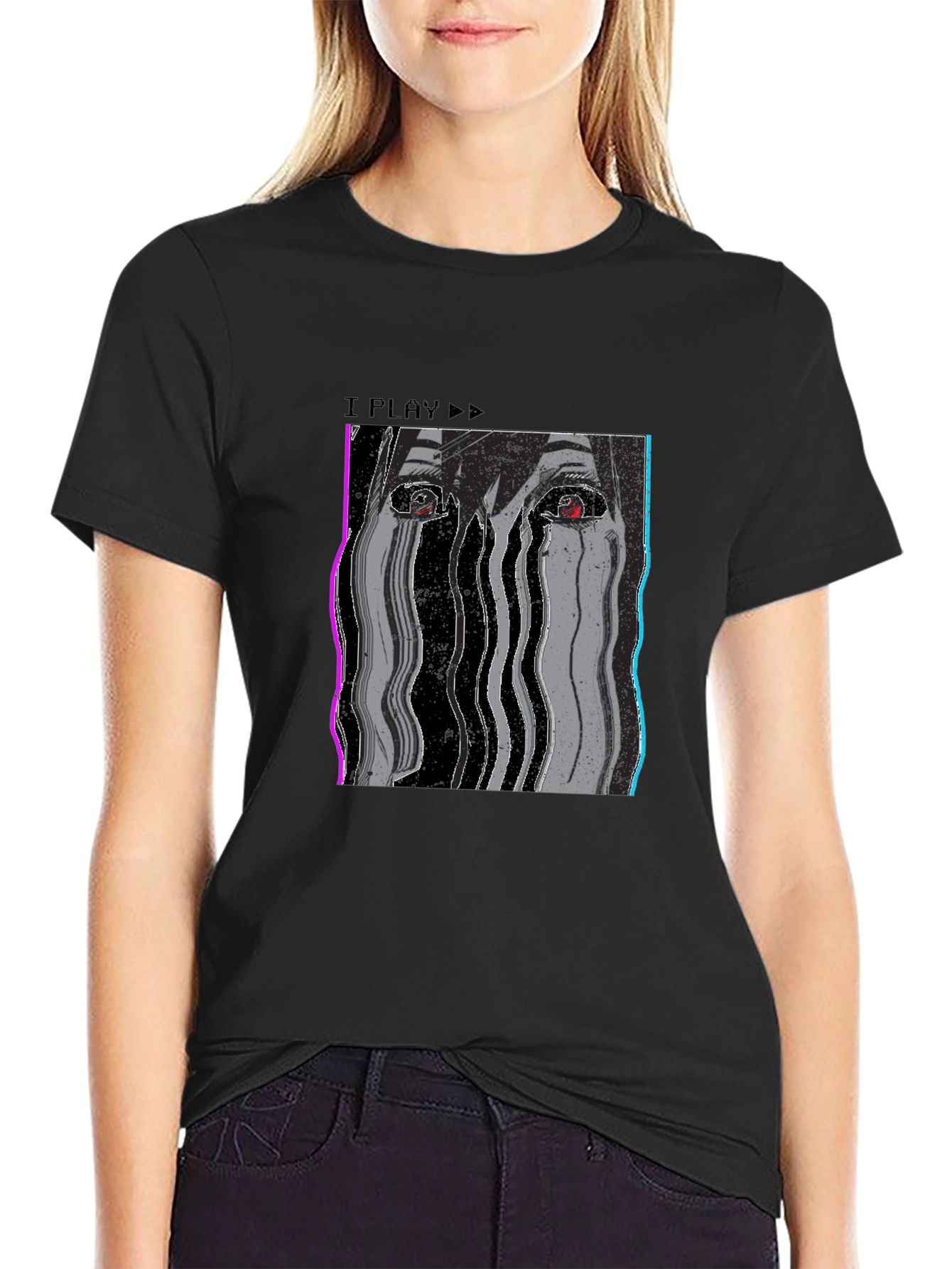 I Play Glitch Art T-Shirt - Mens Black Tee