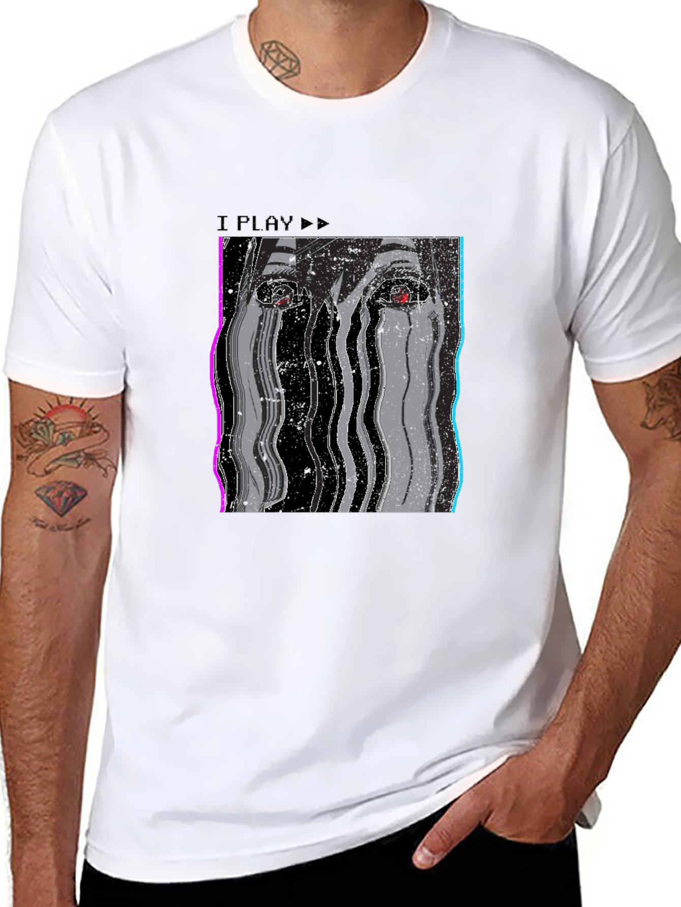 I Play Glitch Art T-Shirt - Mens Black Tee