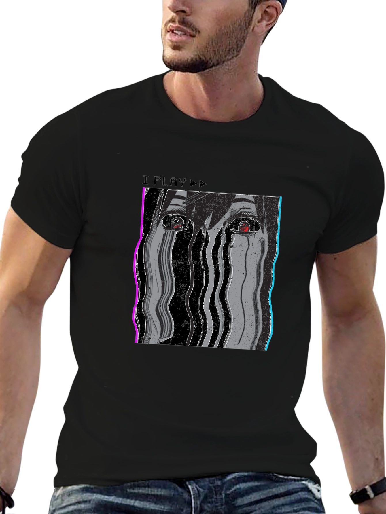 I Play Glitch Art T-Shirt - Mens Black Tee