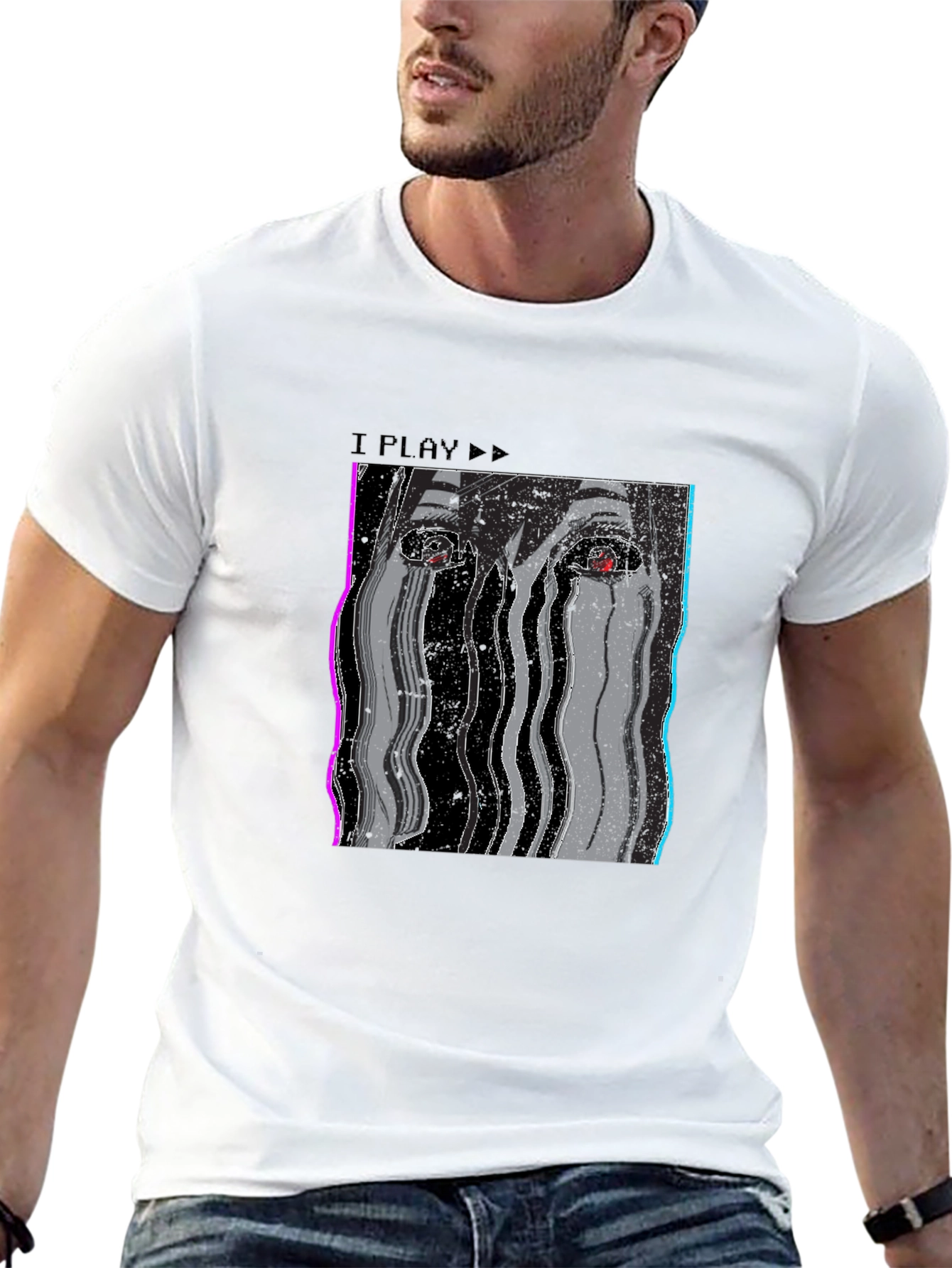 I Play Glitch Art T-Shirt - Mens Black Tee