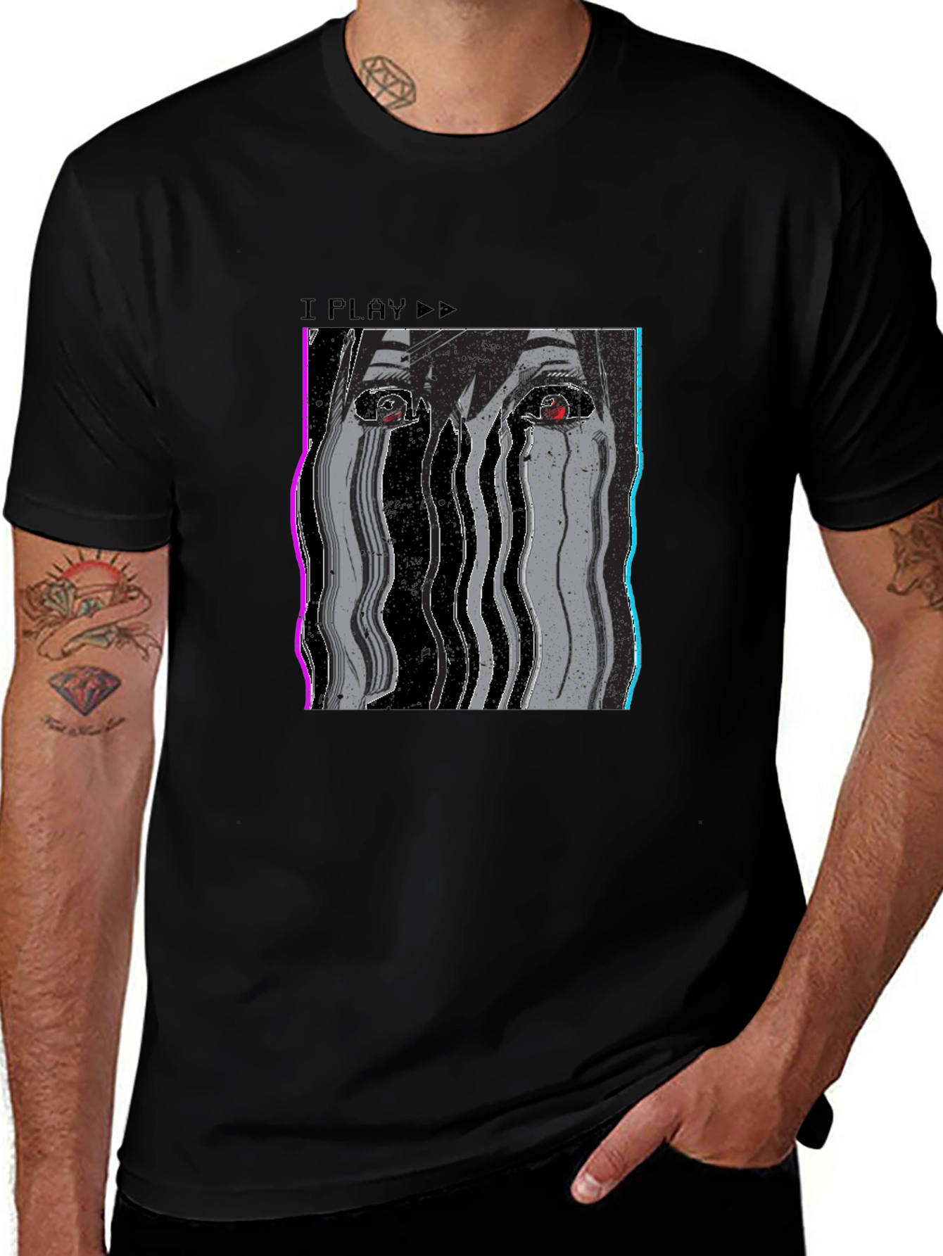 I Play Glitch Art T-Shirt - Mens Black Tee