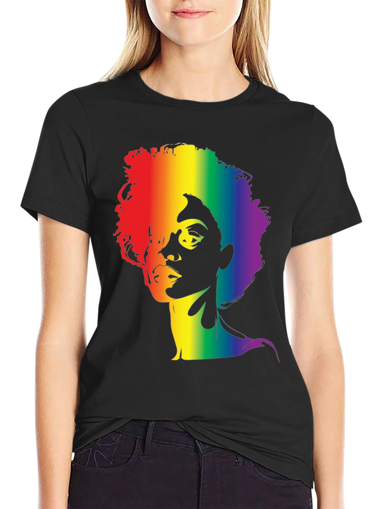Rainbow Afro Graphic Tee - Stylish Black T-Shirt
