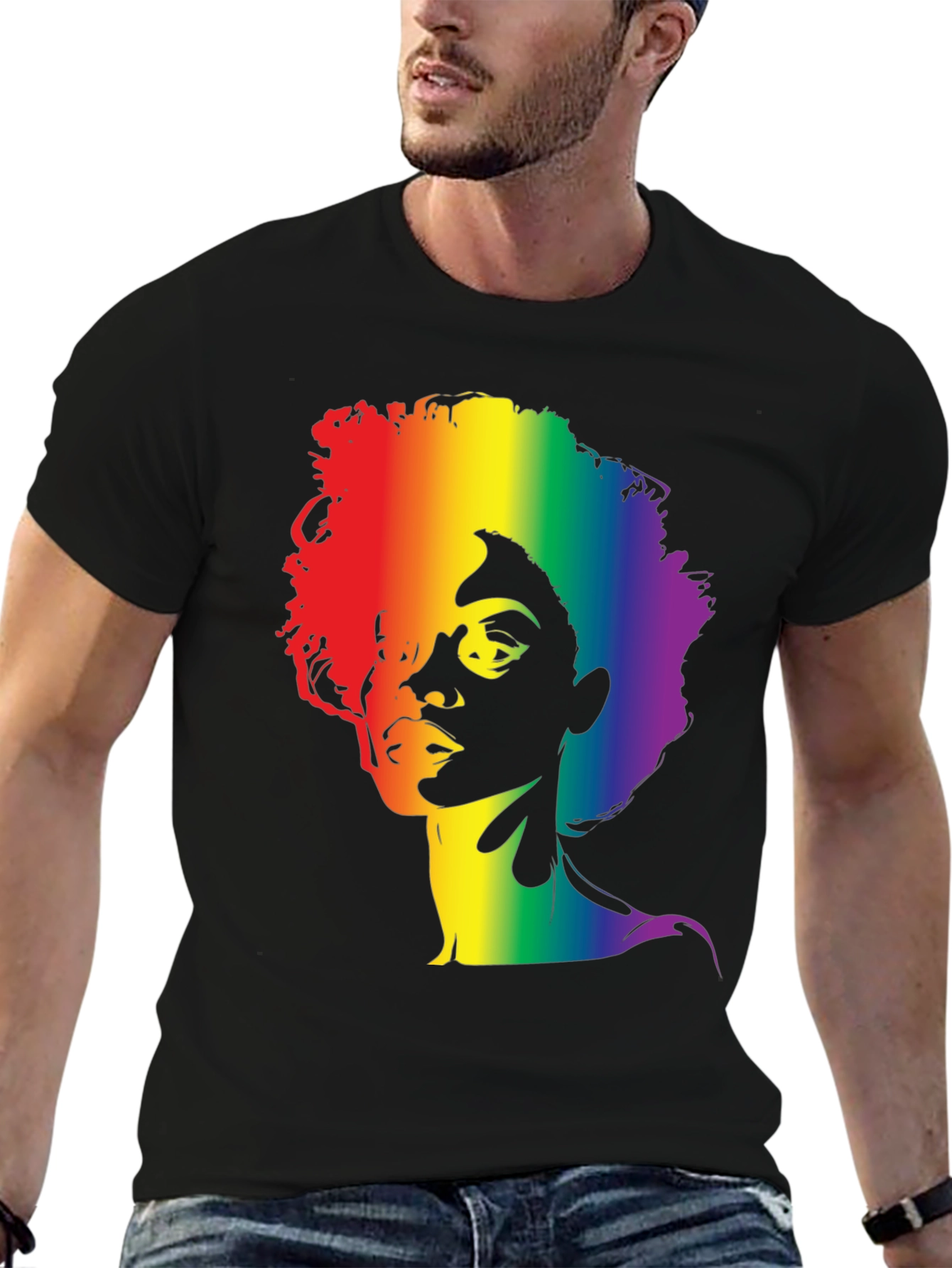 Rainbow Afro Graphic Tee - Stylish Black T-Shirt