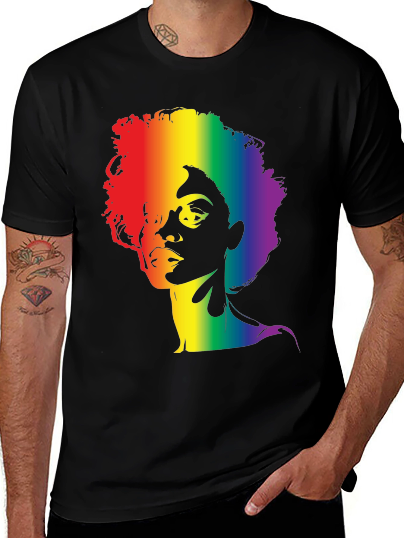 Rainbow Afro Graphic Tee - Stylish Black T-Shirt