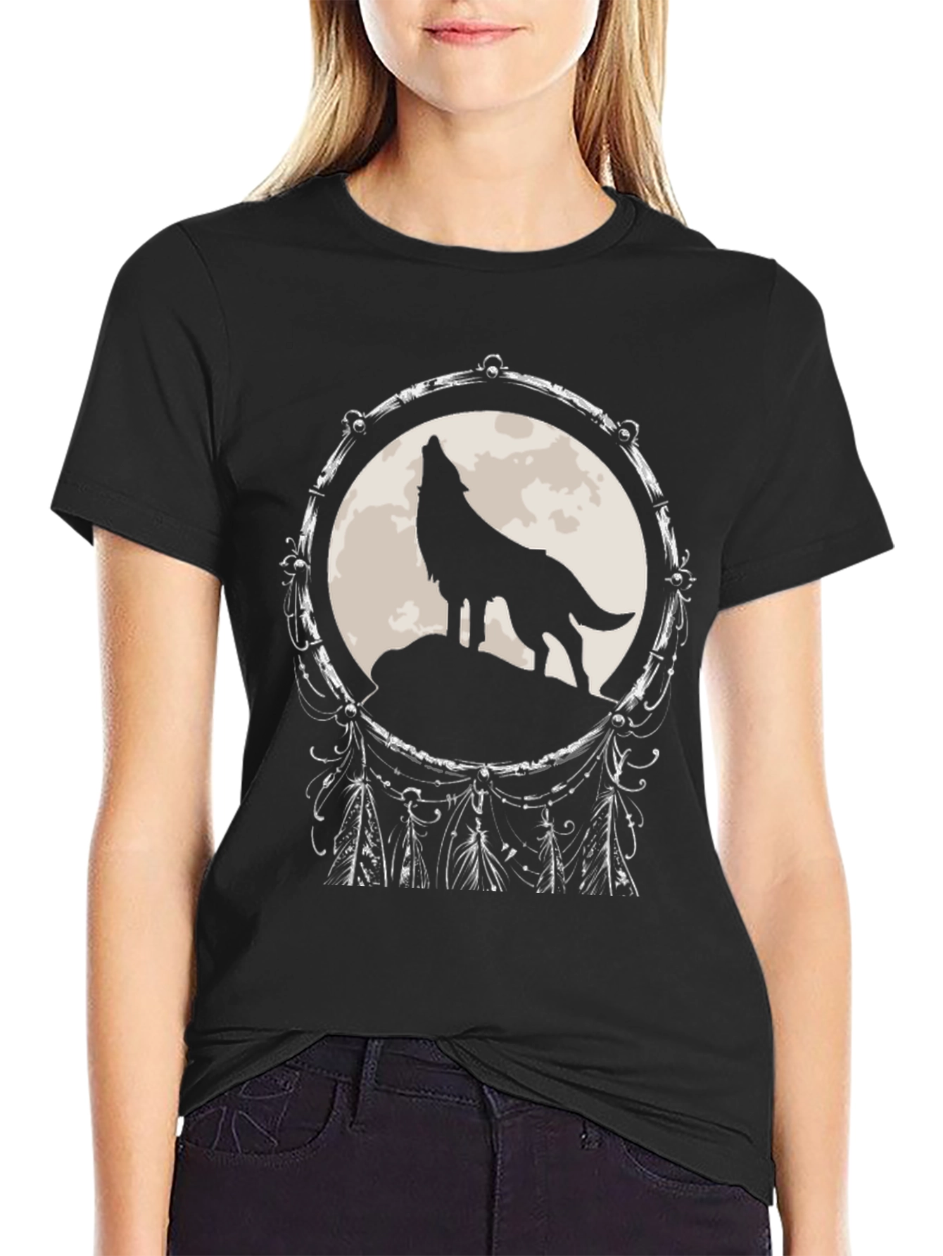 Wolf Dreamcatcher T-Shirt - Black Graphic Tee