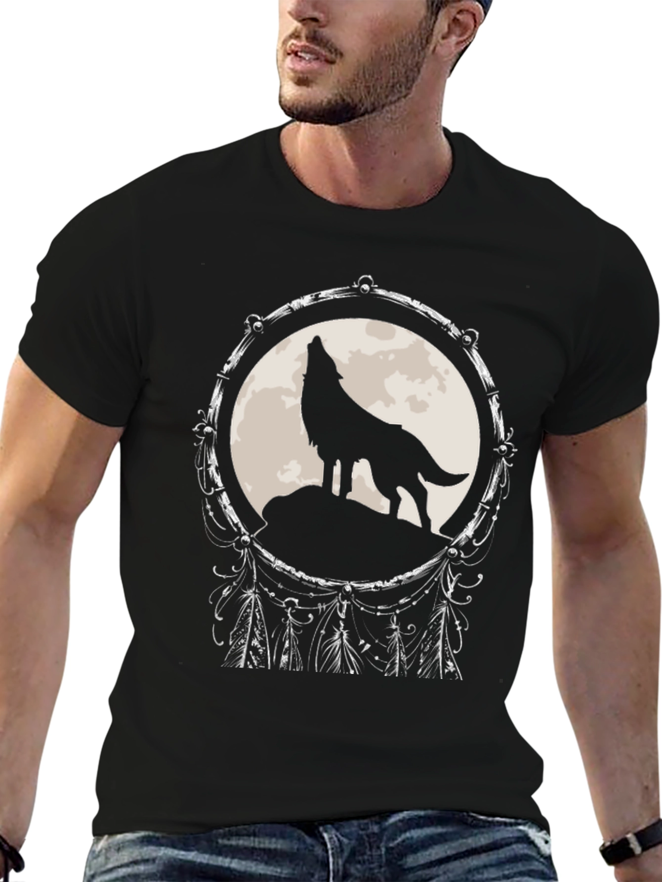 Wolf Dreamcatcher T-Shirt - Black Graphic Tee