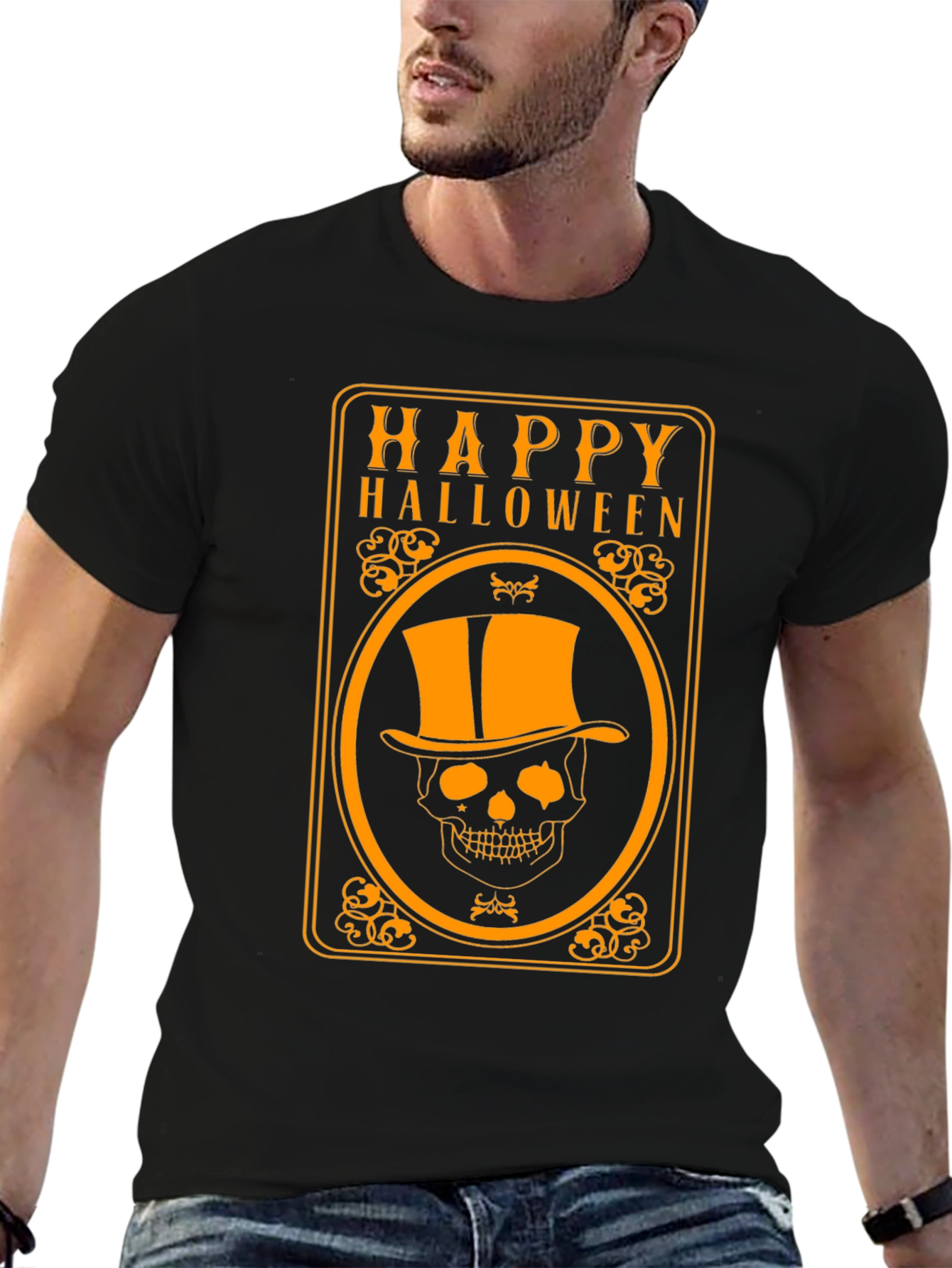 Happy Halloween Skeleton Top Hat Graphic T-Shirt