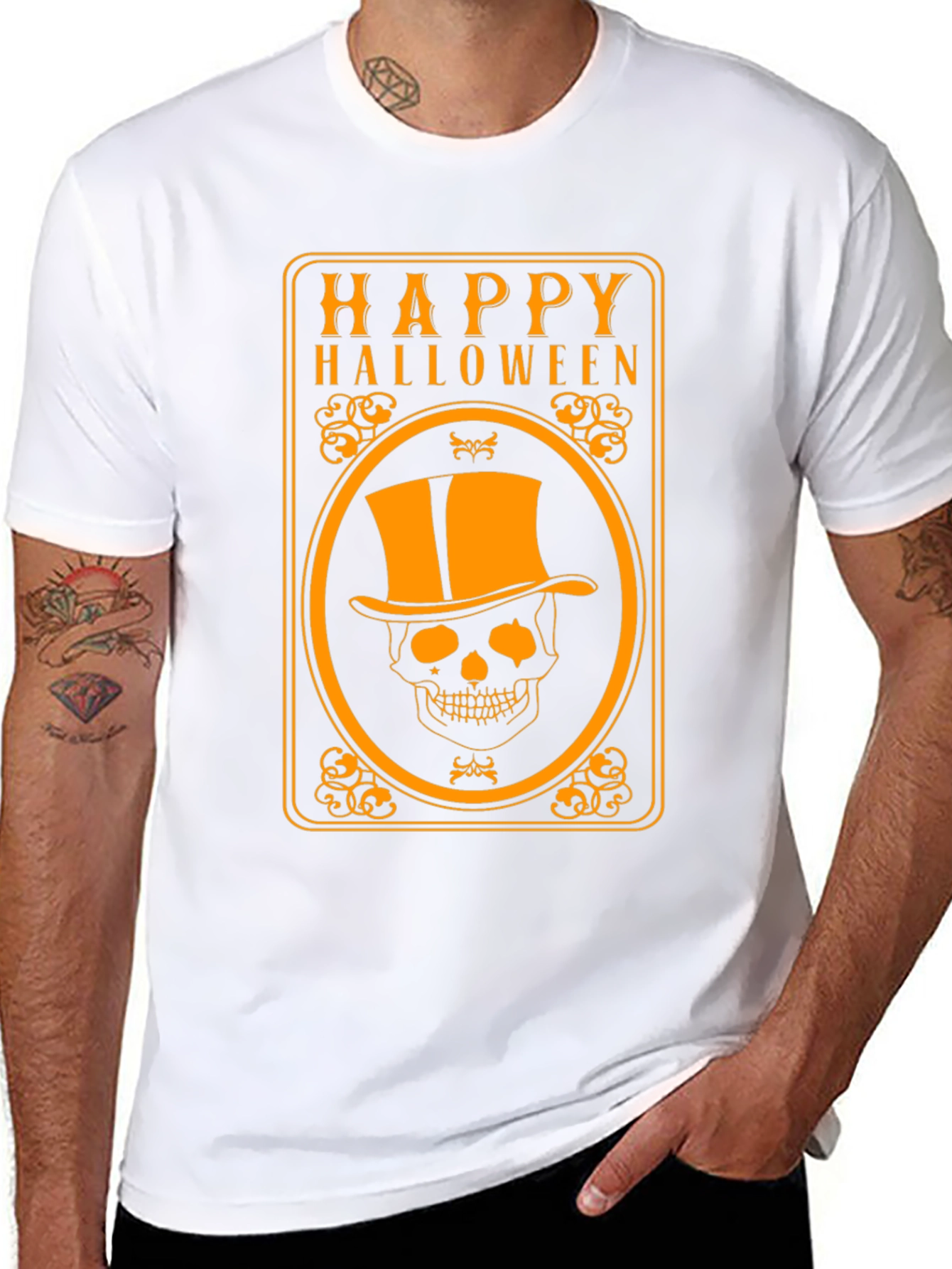 Happy Halloween Skeleton Top Hat Graphic T-Shirt