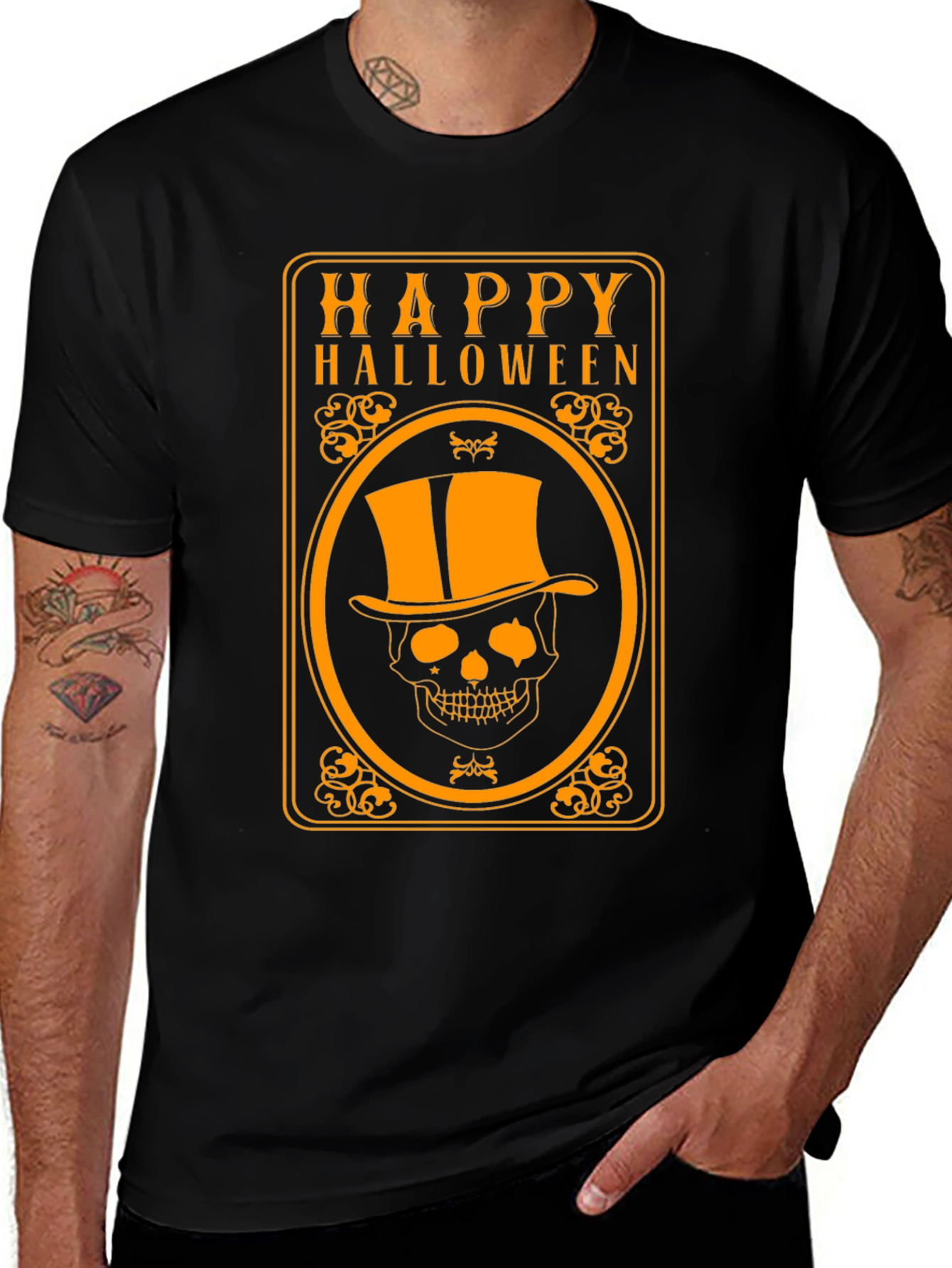 Happy Halloween Skeleton Top Hat Graphic T-Shirt