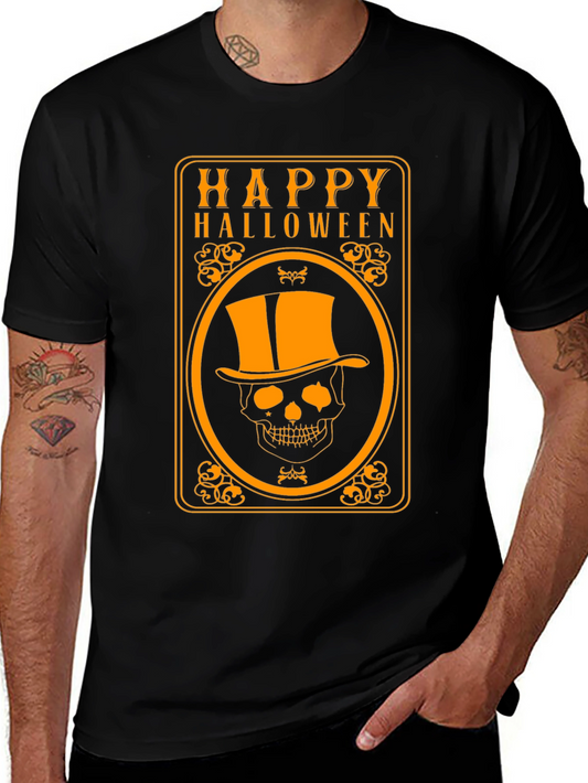 Happy Halloween Skeleton Top Hat Graphic T-Shirt