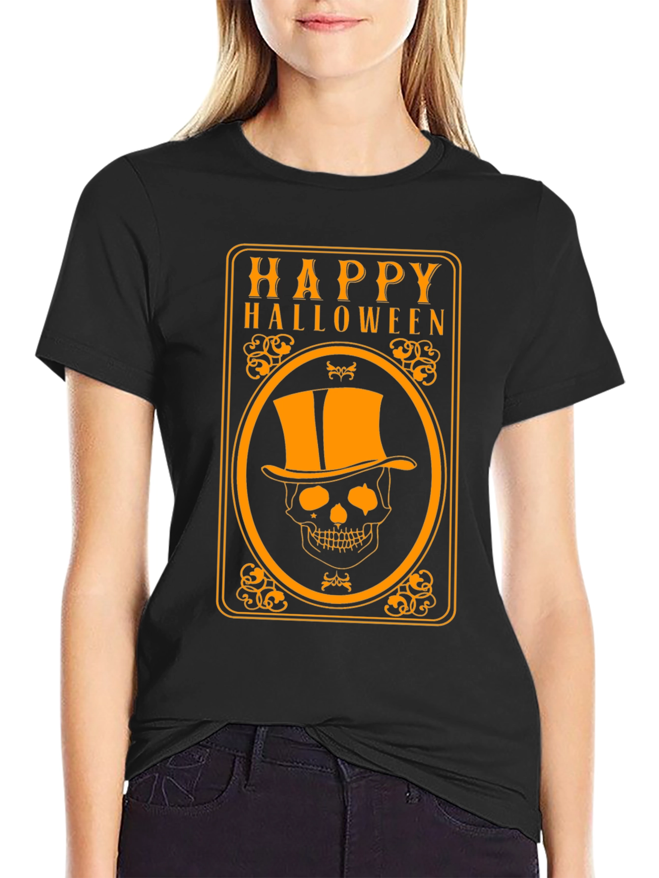 Happy Halloween Skeleton Top Hat Graphic T-Shirt