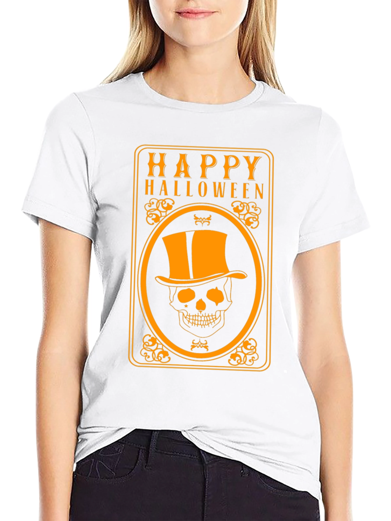 Happy Halloween Skeleton Top Hat Graphic T-Shirt