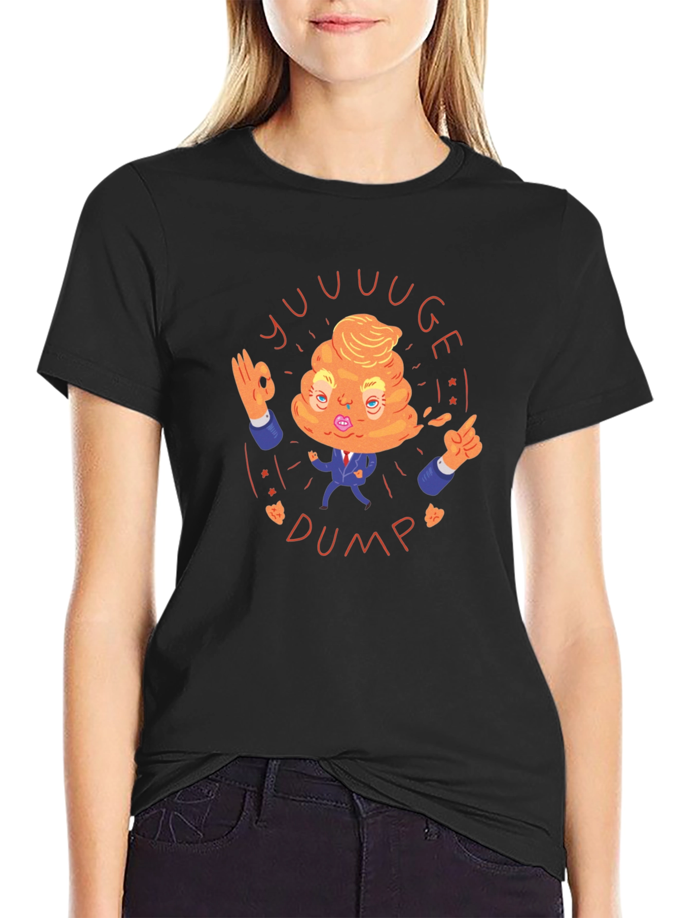 Novelty Trump Poop Emoji T-Shirt - Black