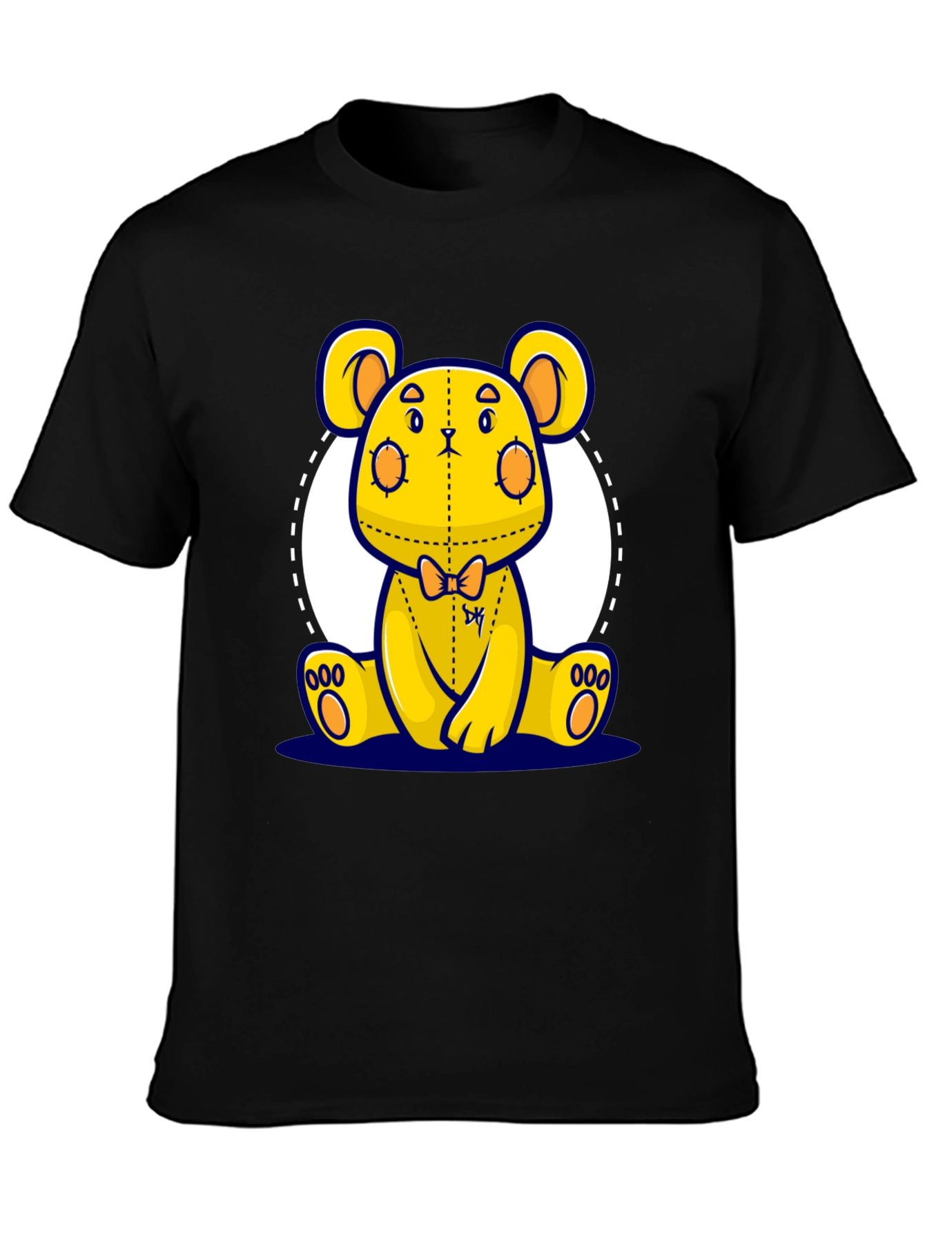 Cute Cartoon Yellow Bear Graphic Black T-Shirt