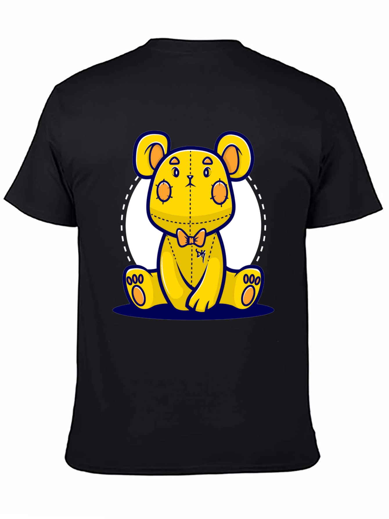 Cute Cartoon Yellow Bear Graphic Black T-Shirt