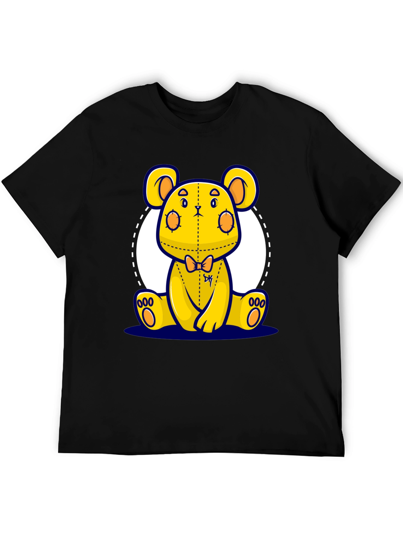 Cute Cartoon Yellow Bear Graphic Black T-Shirt
